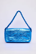 CHANEL METALLIC BLUE CHAIN POCHETTE