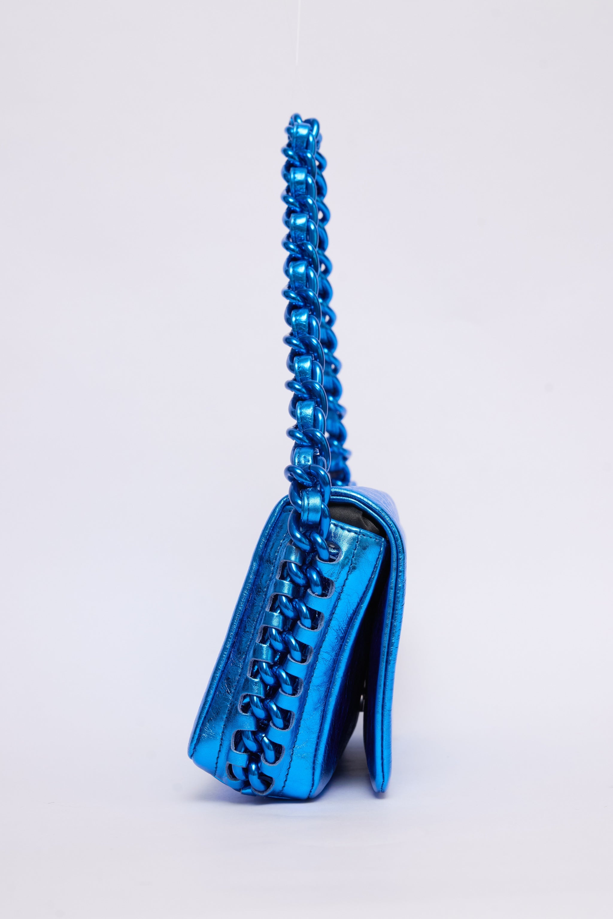 CHANEL METALLIC BLUE CHAIN POCHETTE