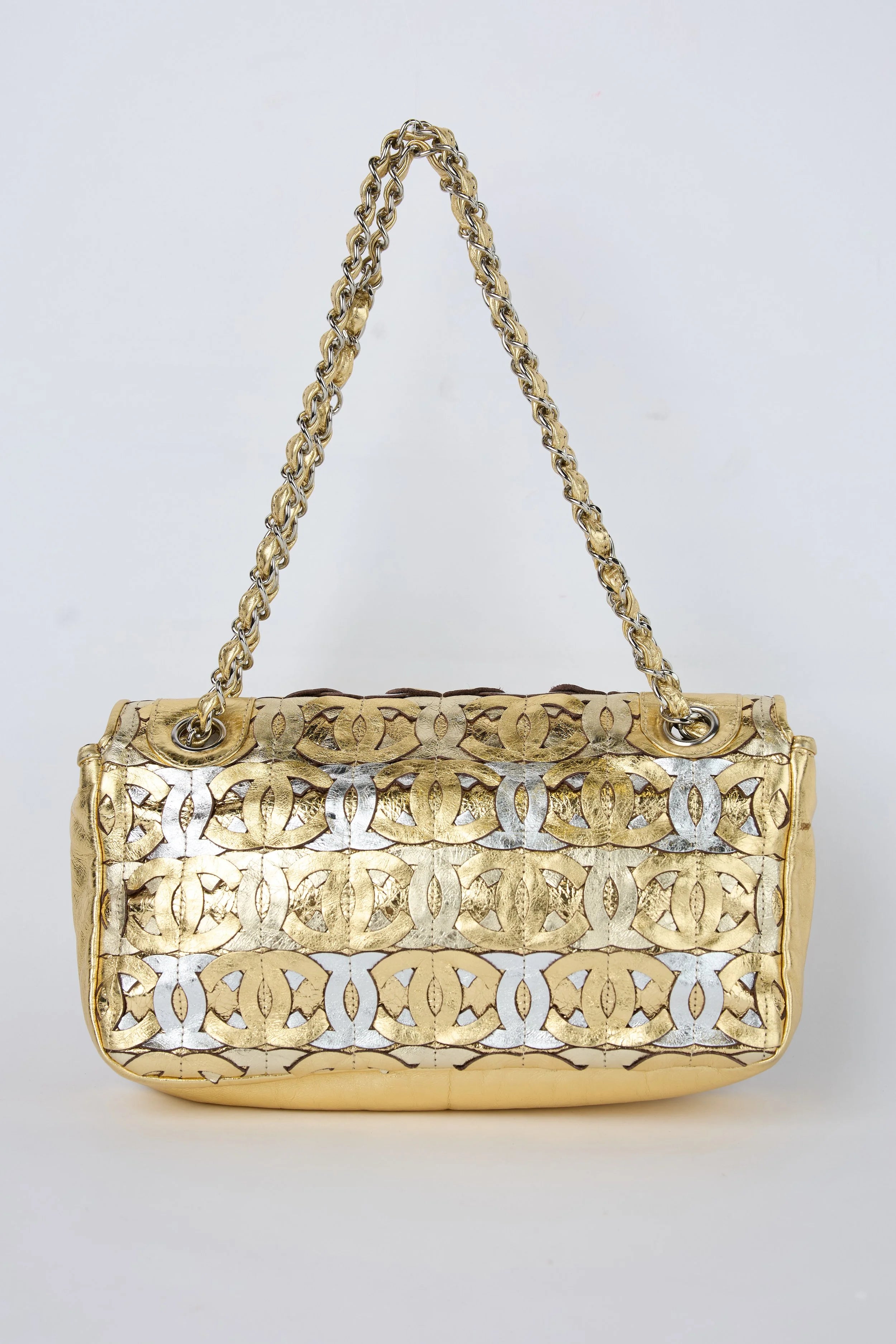 CHANEL CC CUTOUT GOLD METALLIC FLAP
