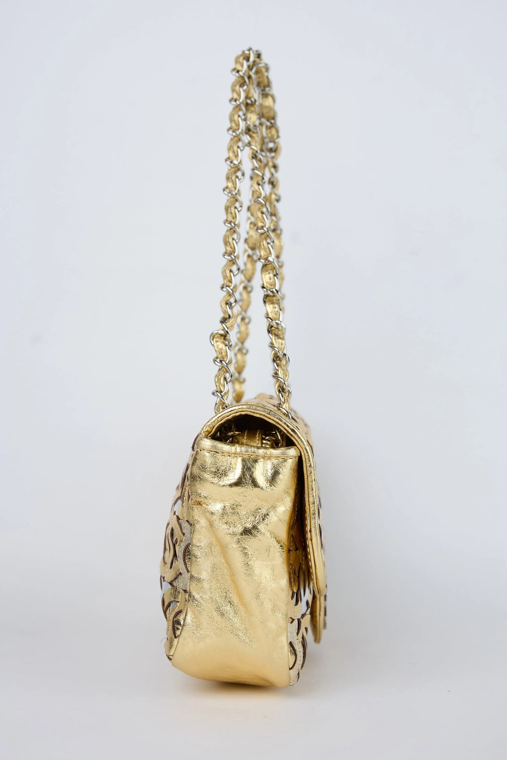 CHANEL CC CUTOUT GOLD METALLIC FLAP