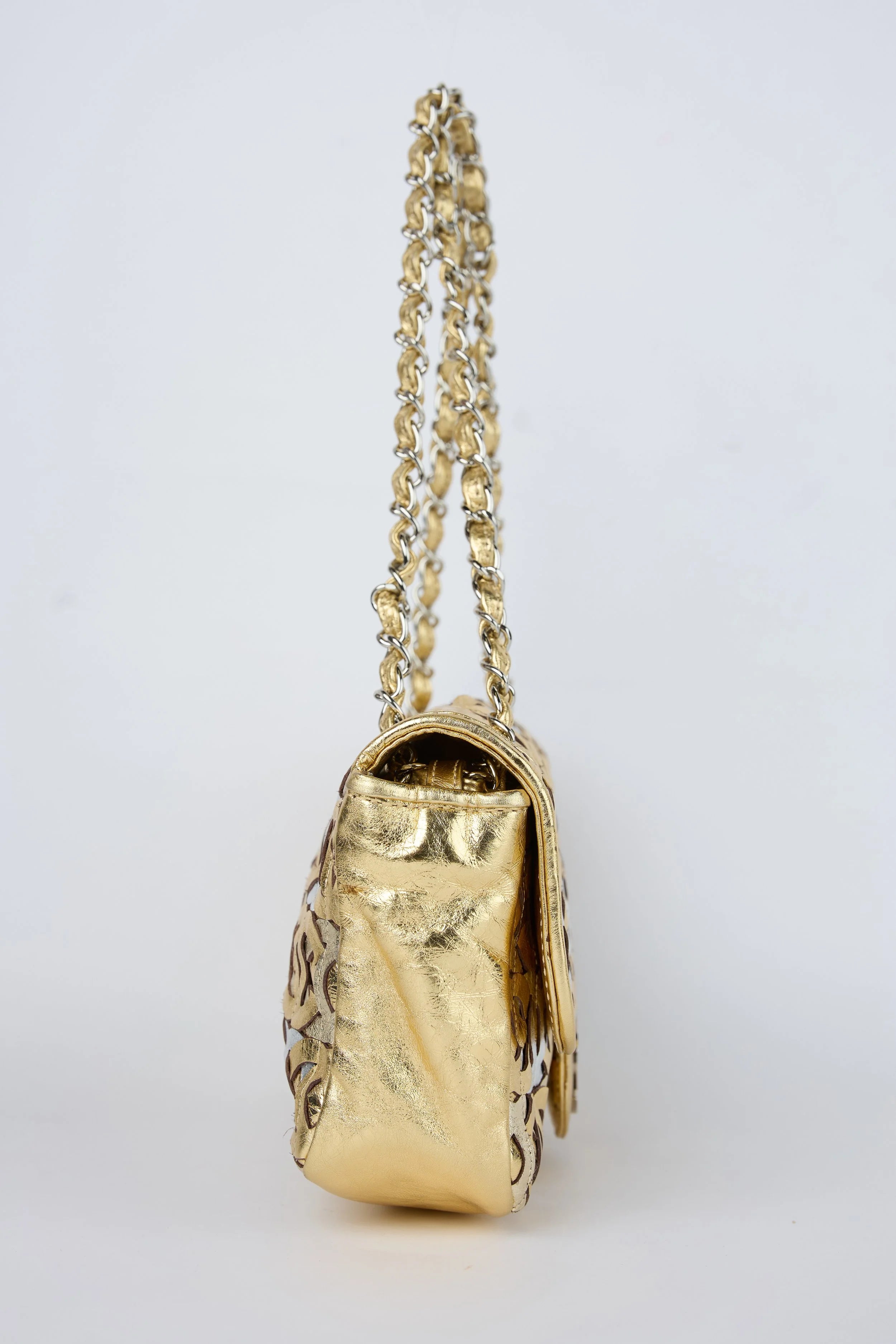 CHANEL CC CUTOUT GOLD METALLIC FLAP