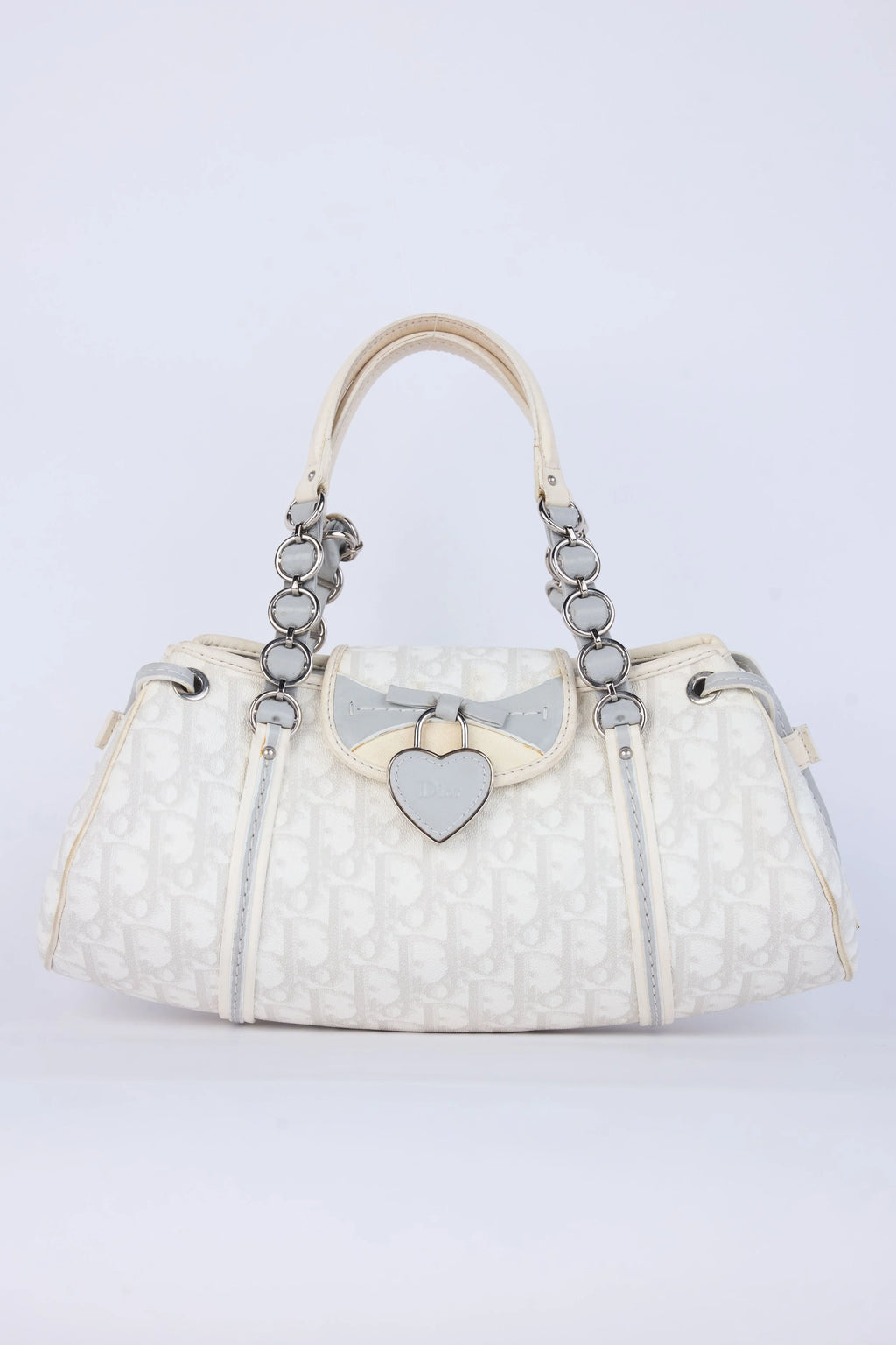 DIOR GREY OBLIQUE CANVAS SMALL  ROMANTIQUE HEARTLOCK FLAP  SHOULDER BAG