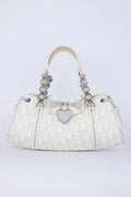 DIOR GREY OBLIQUE CANVAS SMALL  ROMANTIQUE HEARTLOCK FLAP  SHOULDER BAG
