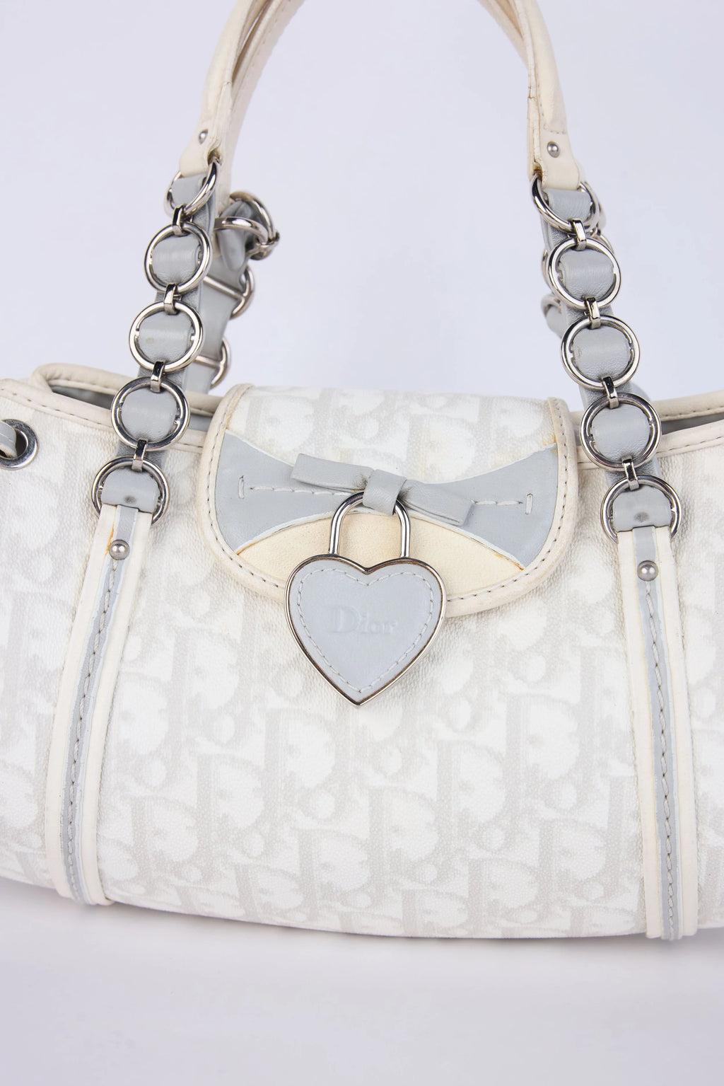 DIOR GREY OBLIQUE CANVAS SMALL  ROMANTIQUE HEARTLOCK FLAP  SHOULDER BAG