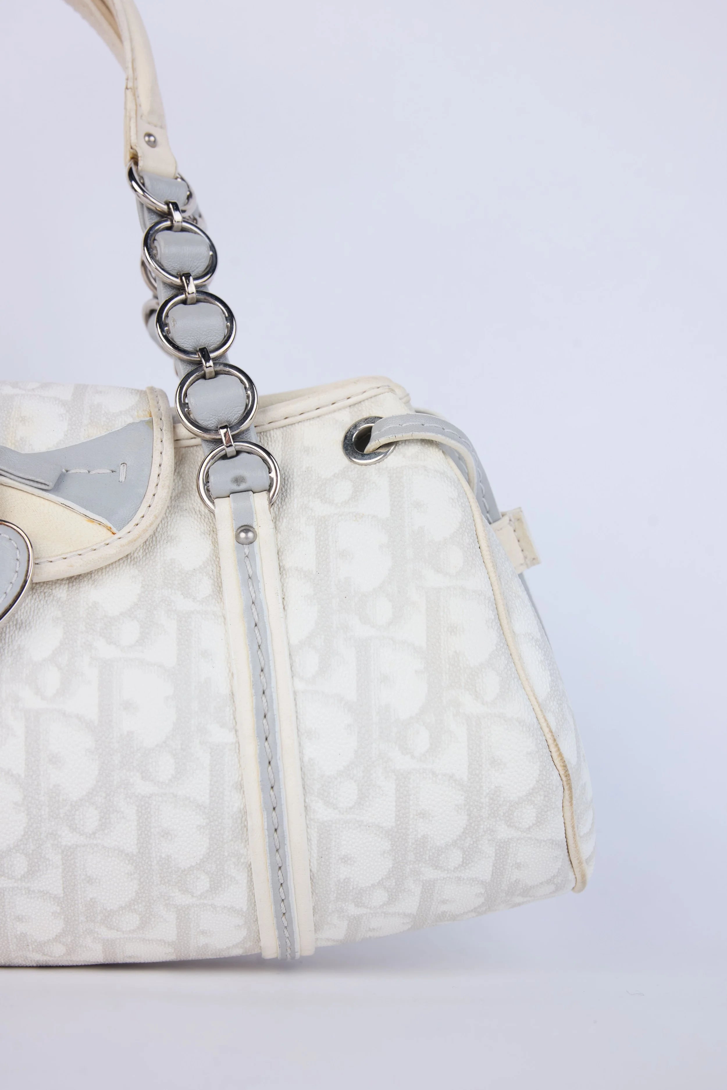 DIOR GREY OBLIQUE CANVAS SMALL  ROMANTIQUE HEARTLOCK FLAP  SHOULDER BAG