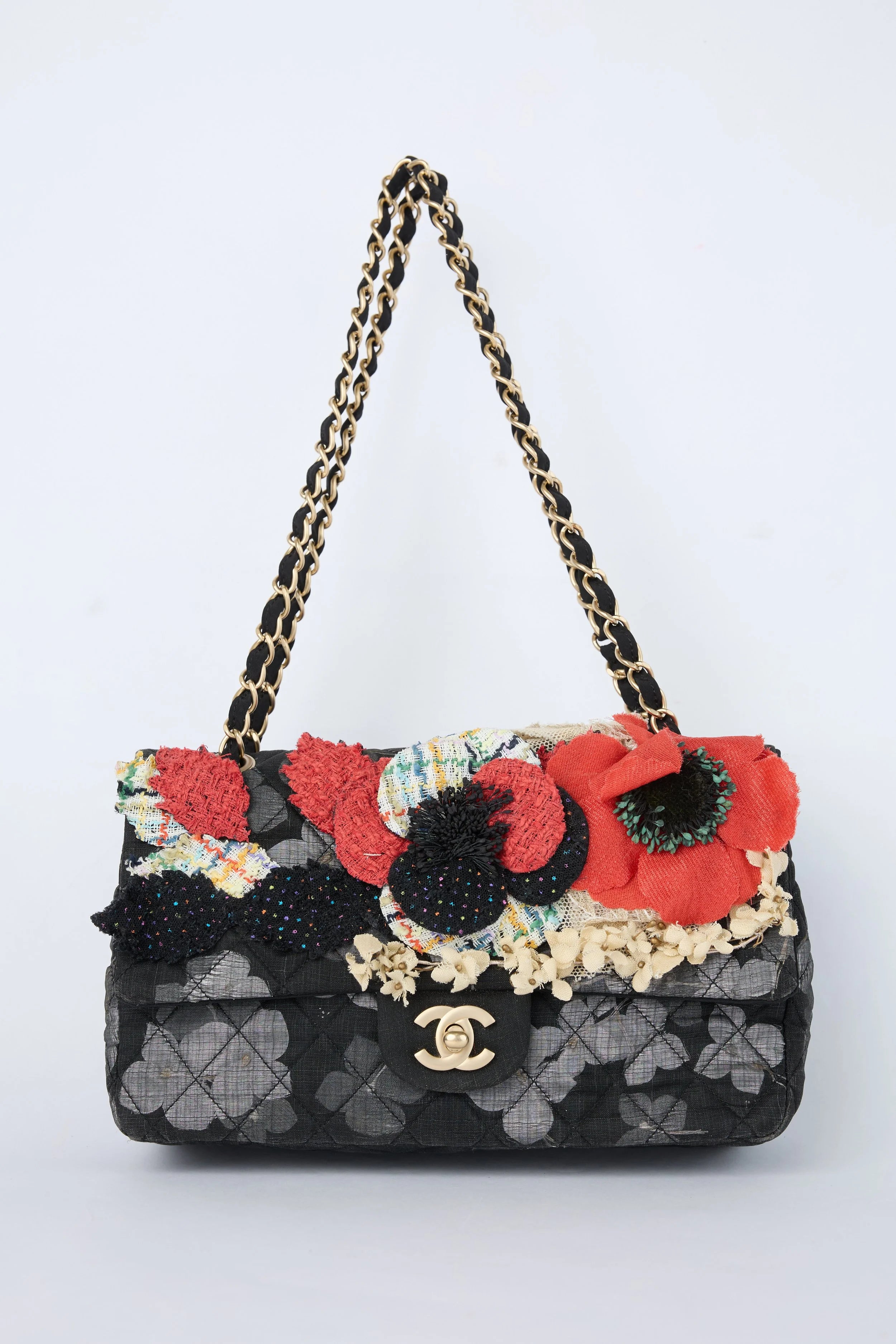 RARE SPRING 2010 CHANEL FLORAL APPLIQUE MEDIUM FLAP