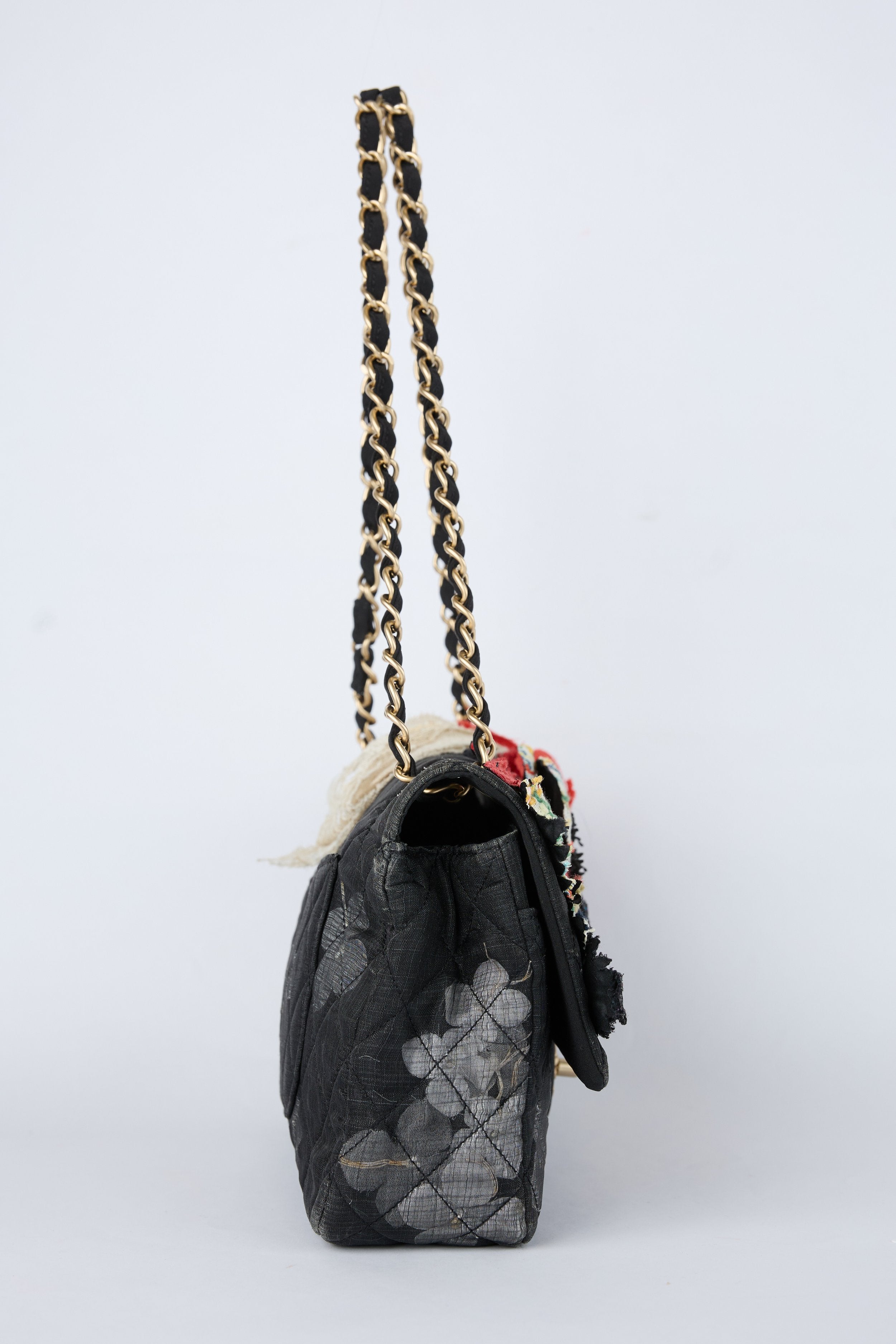 RARE SPRING 2010 CHANEL FLORAL APPLIQUE MEDIUM FLAP
