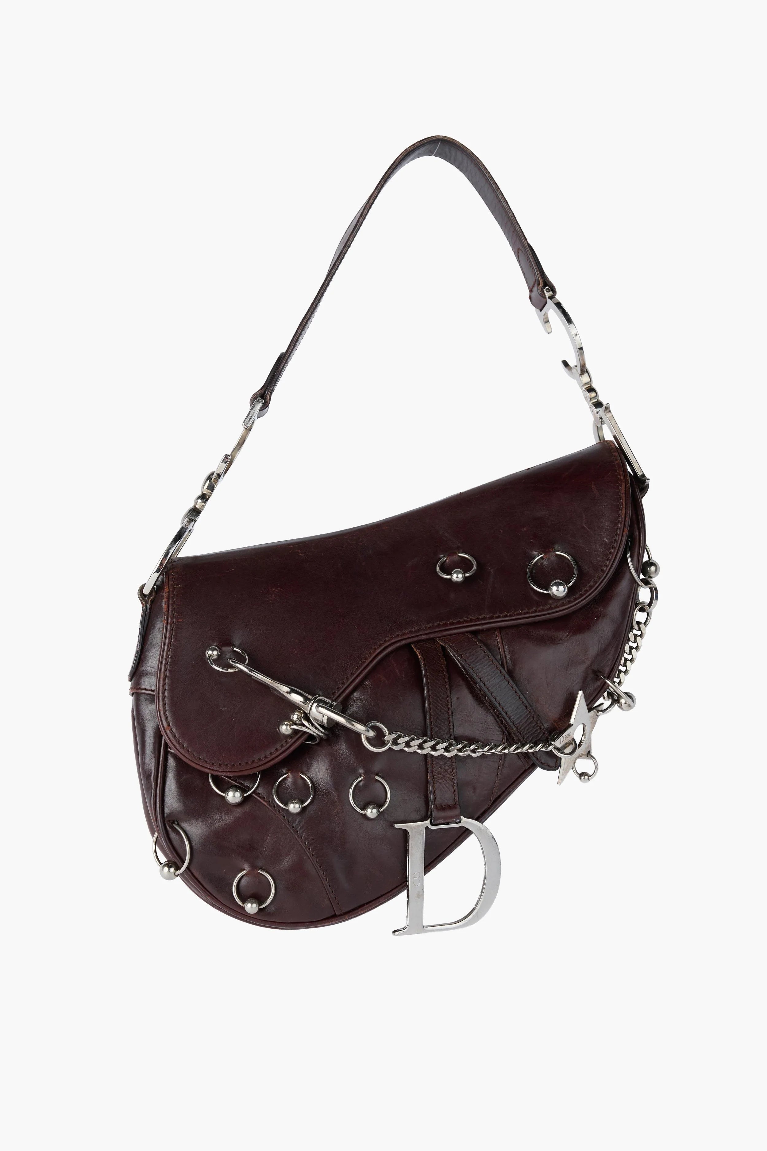 RARE Dior Hardcore Pierced Brown Saddle Bag