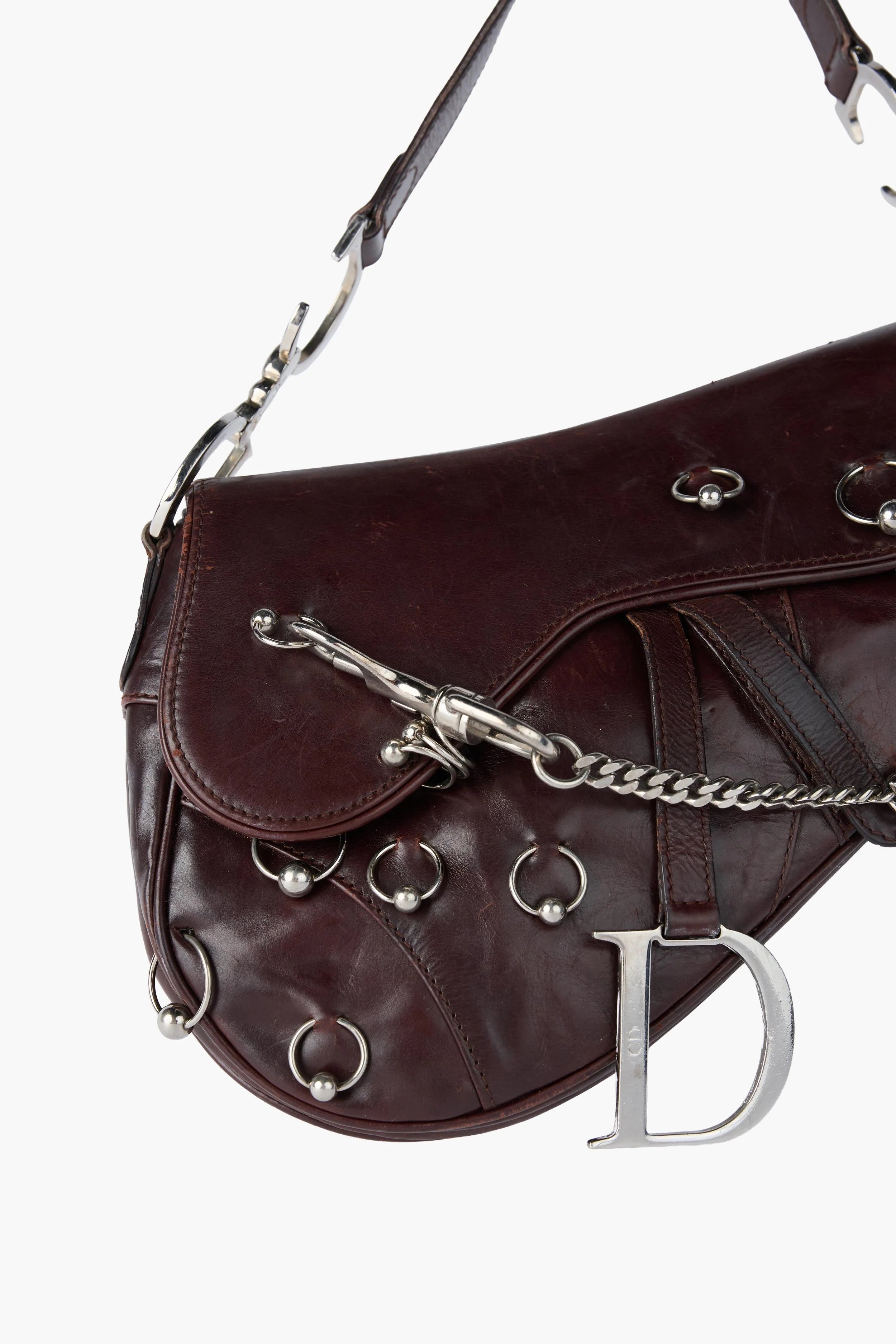 RARE Dior Hardcore Pierced Brown Saddle Bag