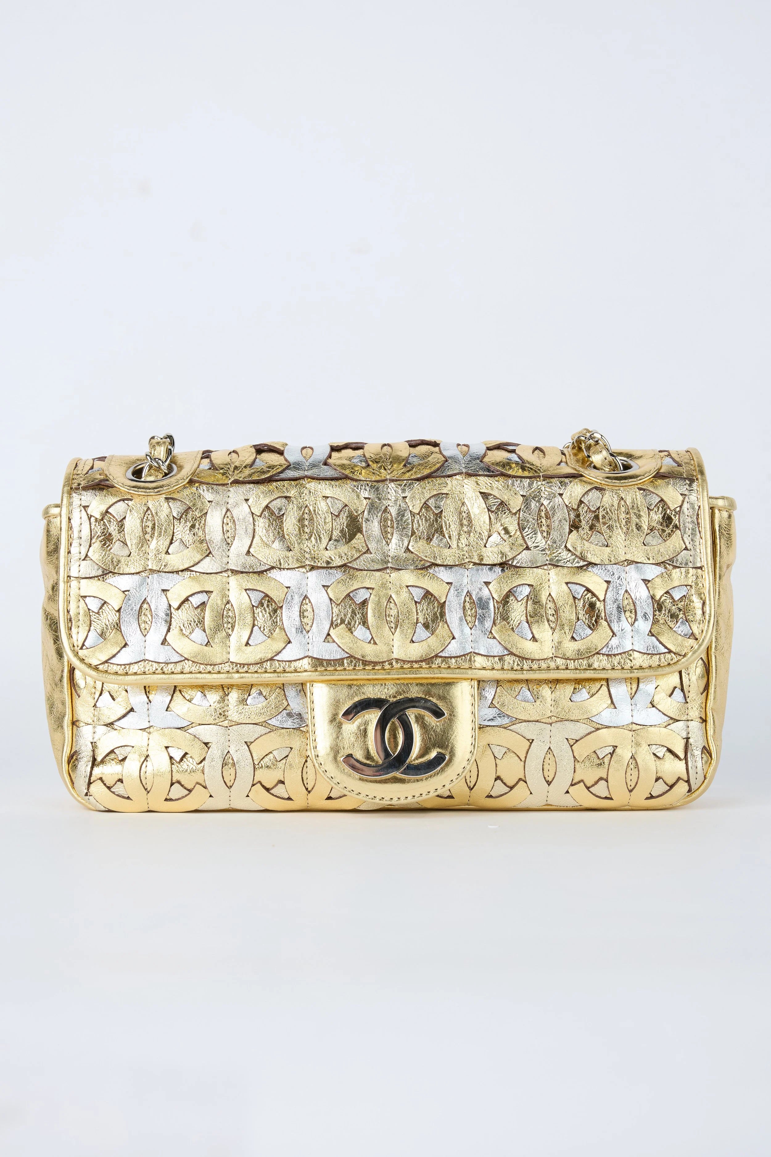 CHANEL CC CUTOUT GOLD METALLIC FLAP