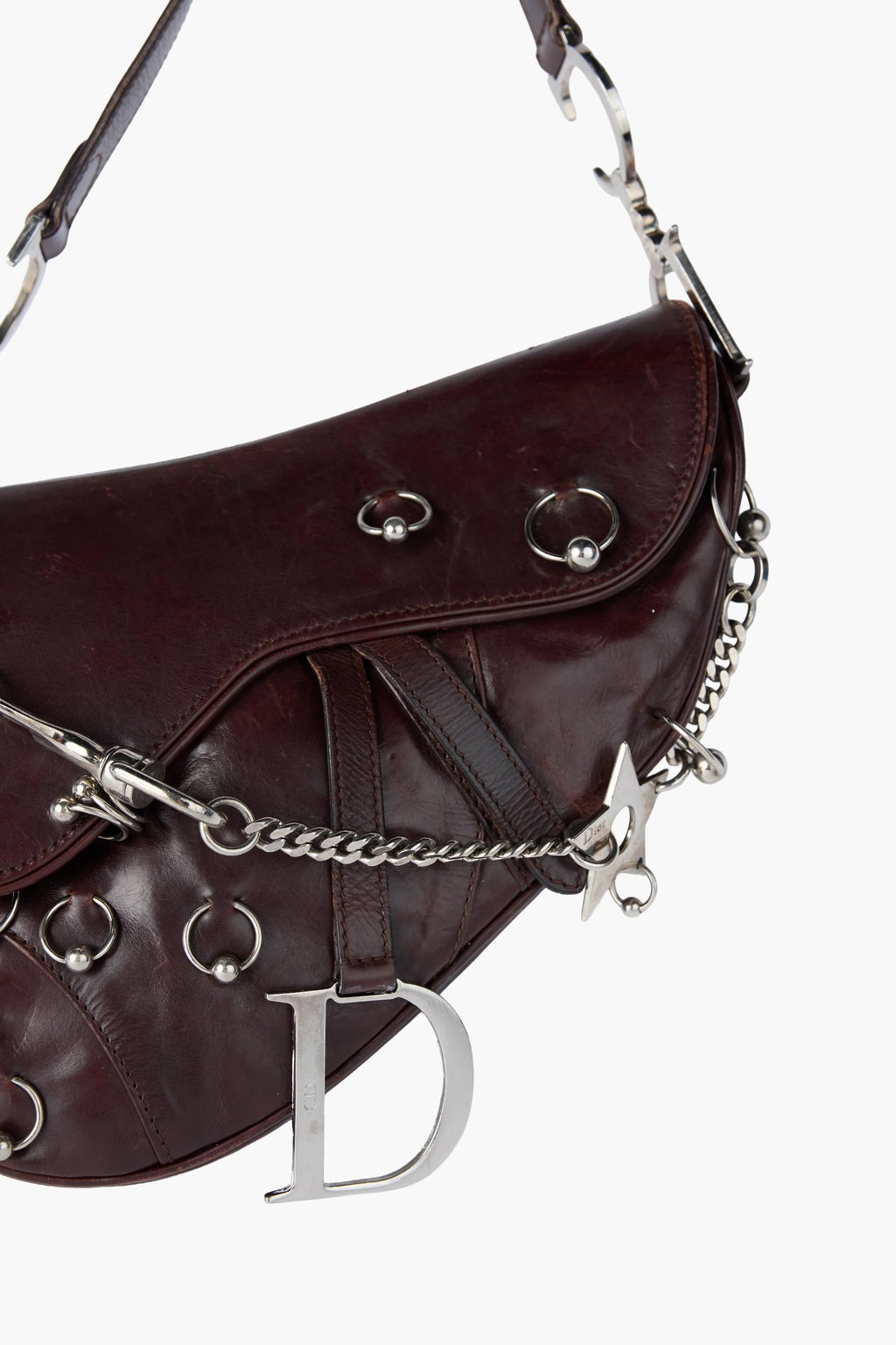 RARE Dior Hardcore Pierced Brown Saddle Bag