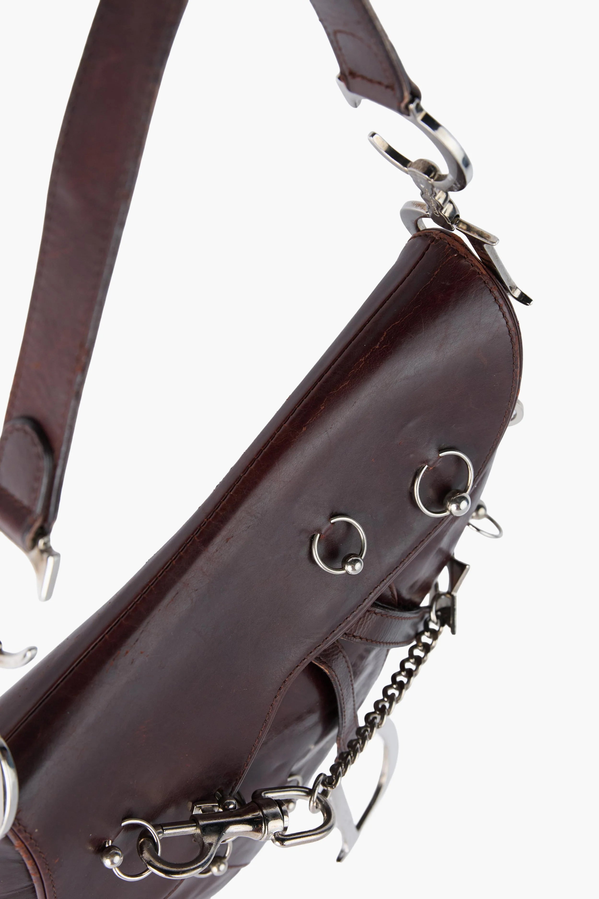 RARE Dior Hardcore Pierced Brown Saddle Bag