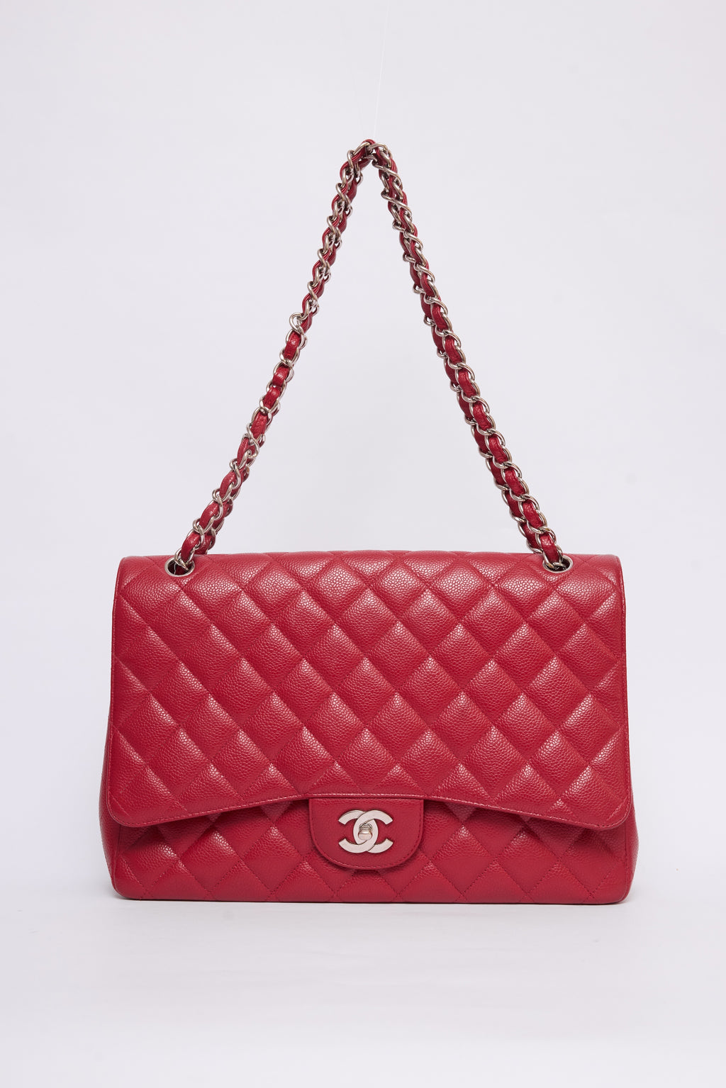 CHANEL RED CAVIAR JUMBO FLAP