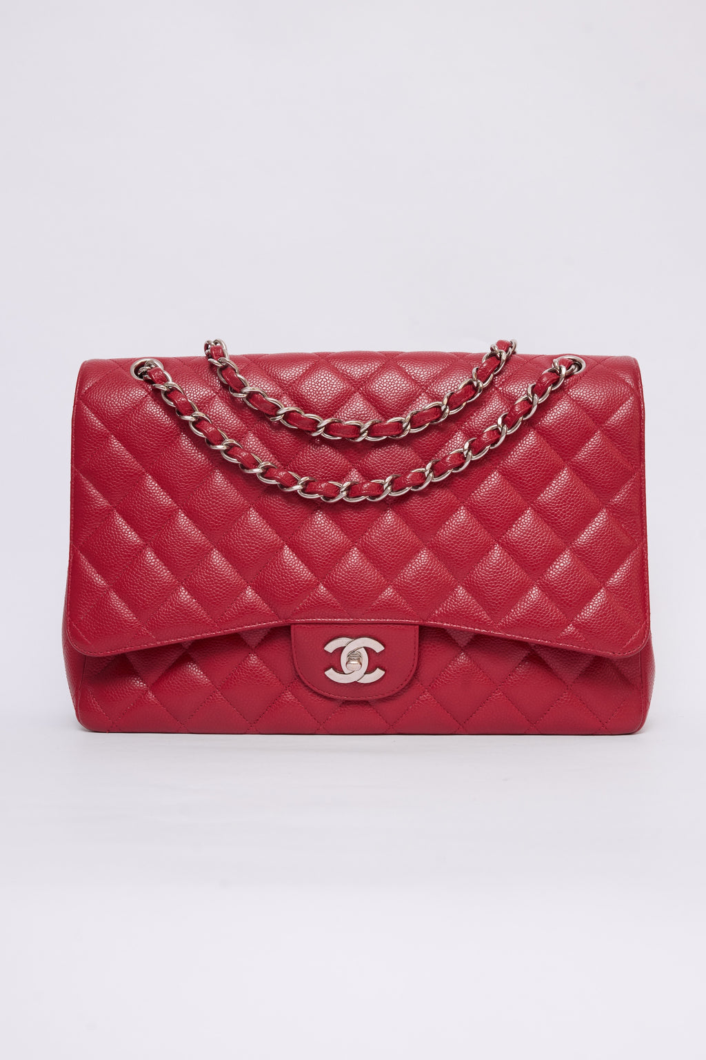CHANEL RED CAVIAR JUMBO FLAP