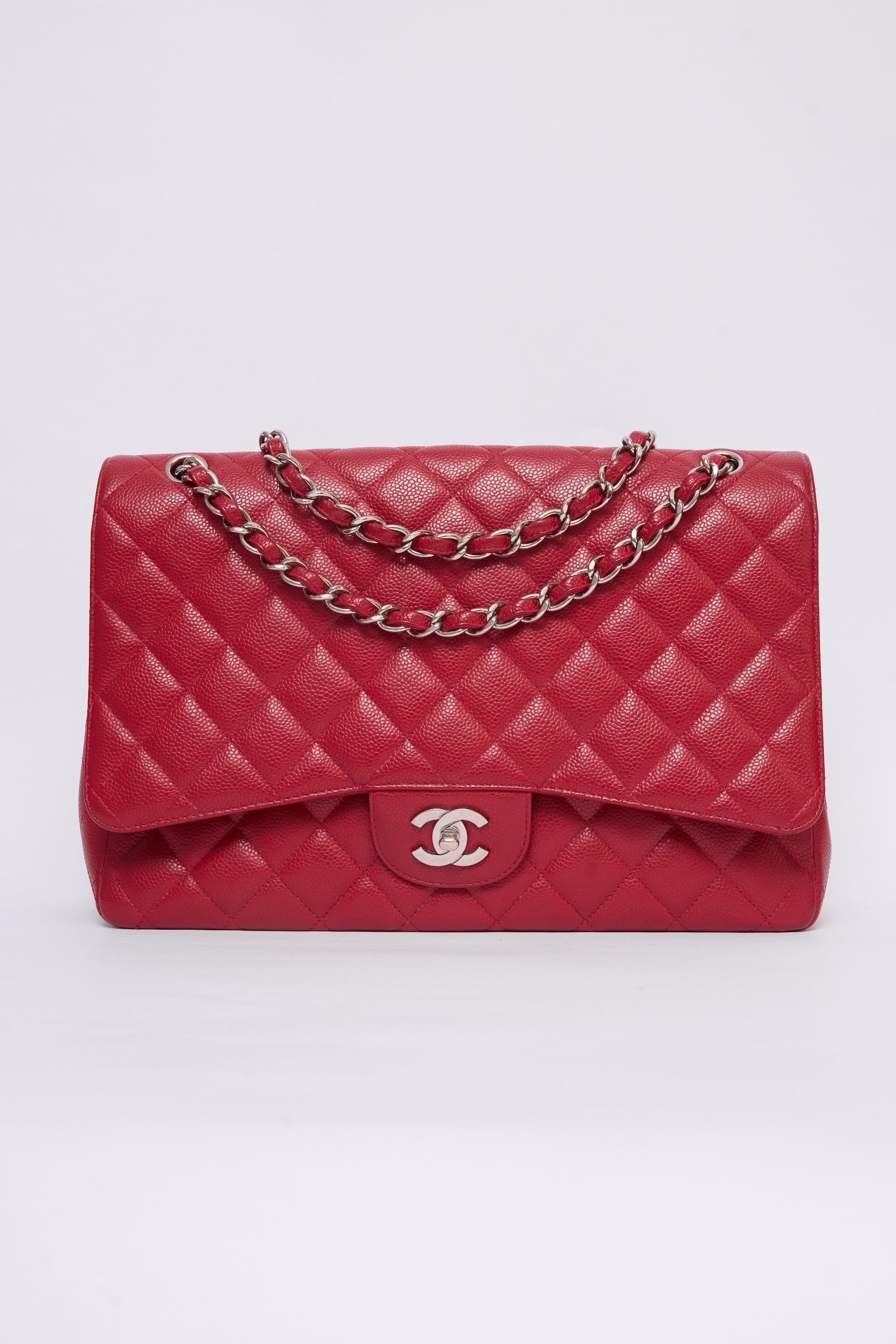 CHANEL RED CAVIAR JUMBO FLAP