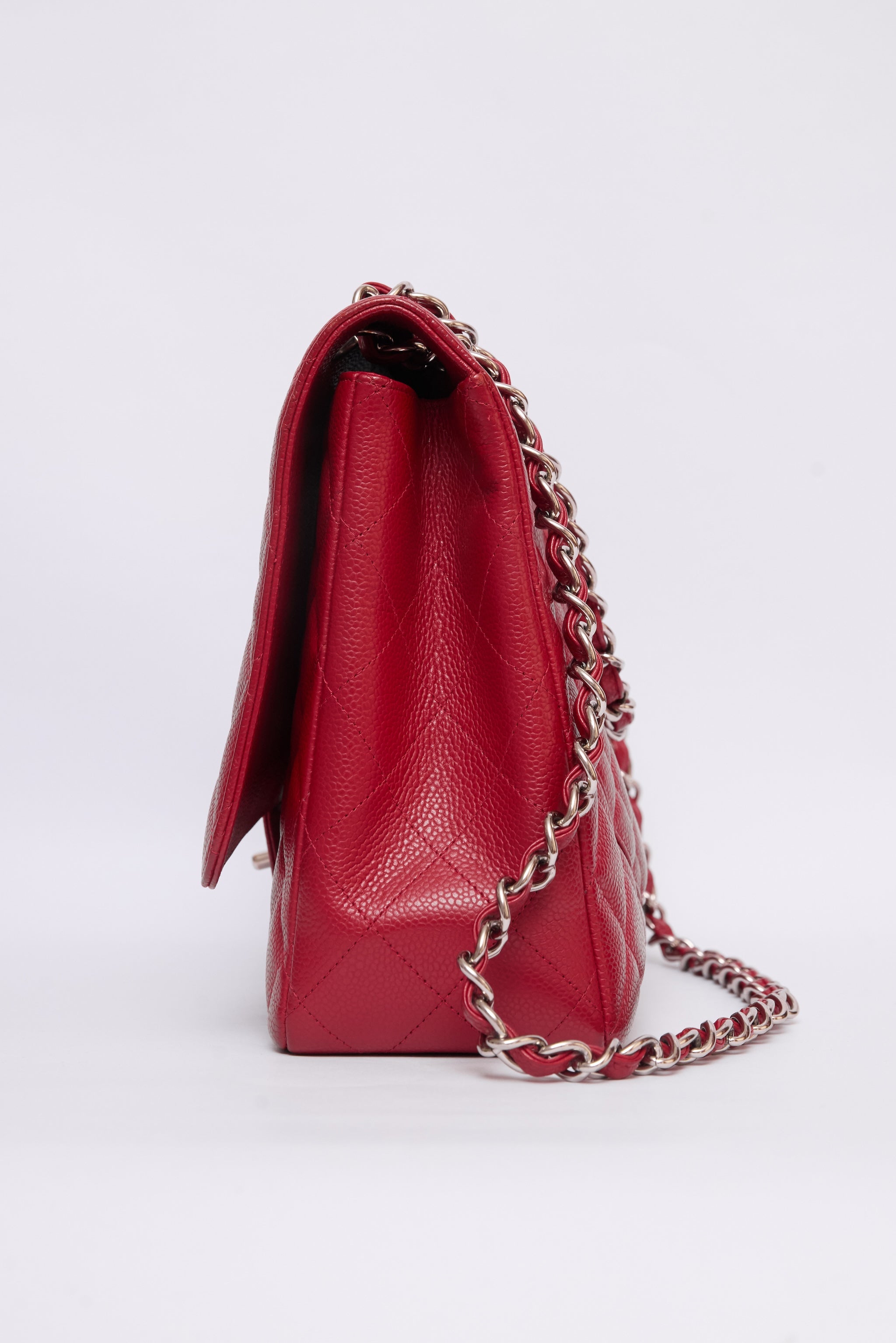 CHANEL RED CAVIAR JUMBO FLAP