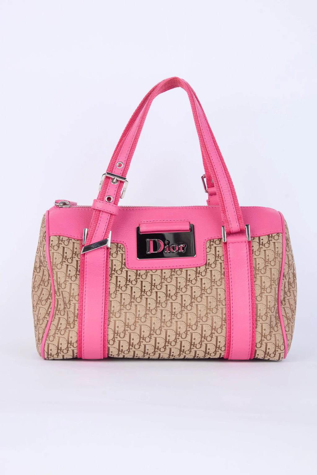 DIOR PINK & BEIGE  OBLIQUE JACQUARD  CHIC BOSTON BAG