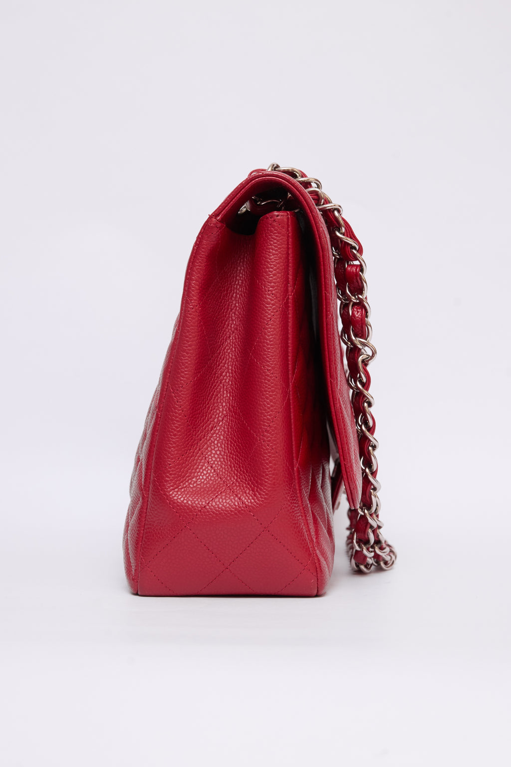 CHANEL RED CAVIAR JUMBO FLAP