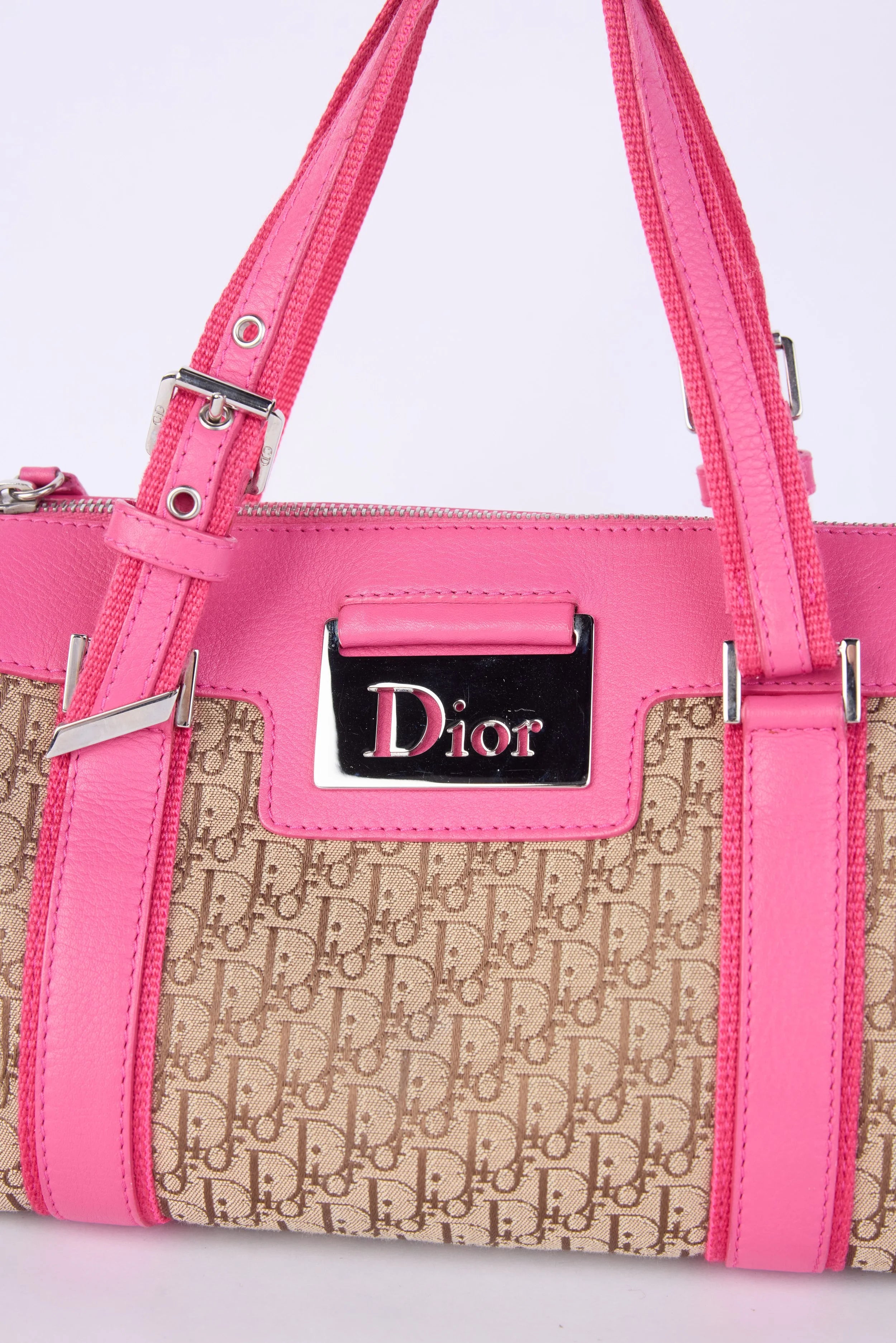 DIOR PINK & BEIGE  OBLIQUE JACQUARD  CHIC BOSTON BAG