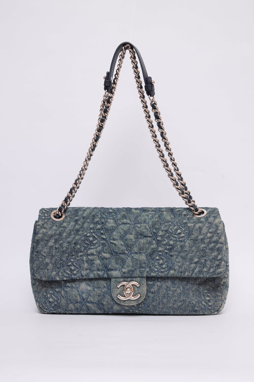 CHANEL DENIM CAMELLIA MEDIUM FLAP