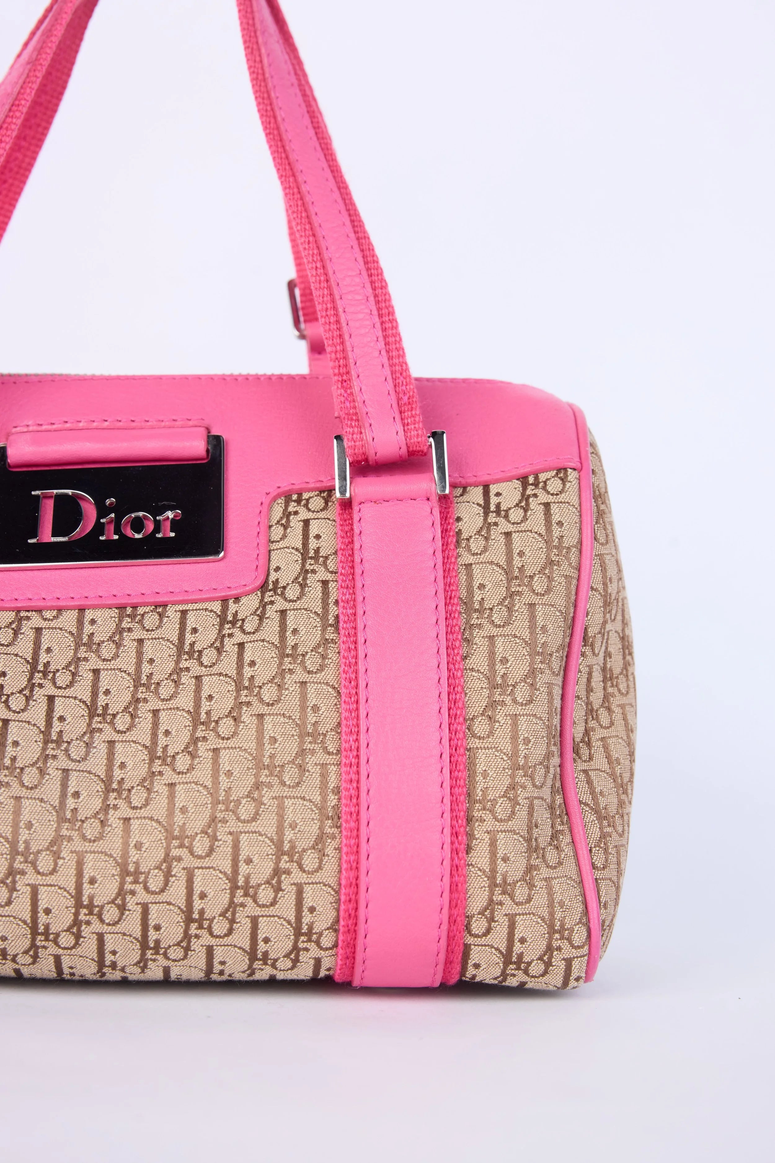 DIOR PINK & BEIGE  OBLIQUE JACQUARD  CHIC BOSTON BAG