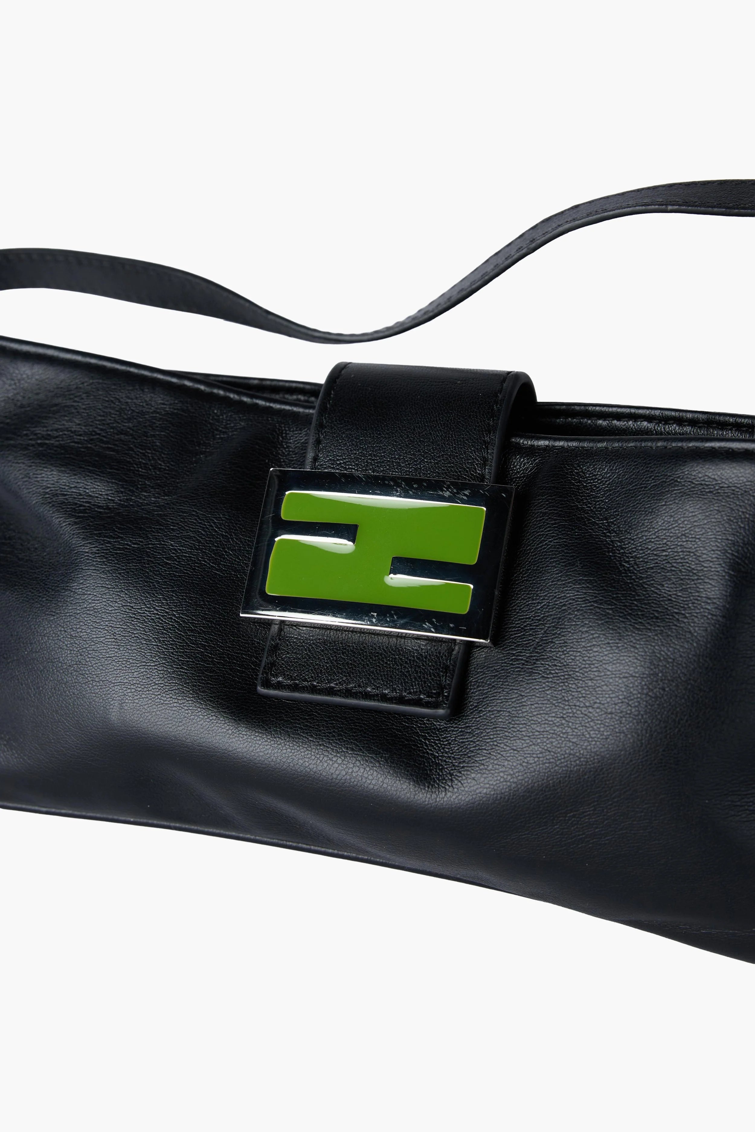 Fendi Black Leather Baguette Crossbody