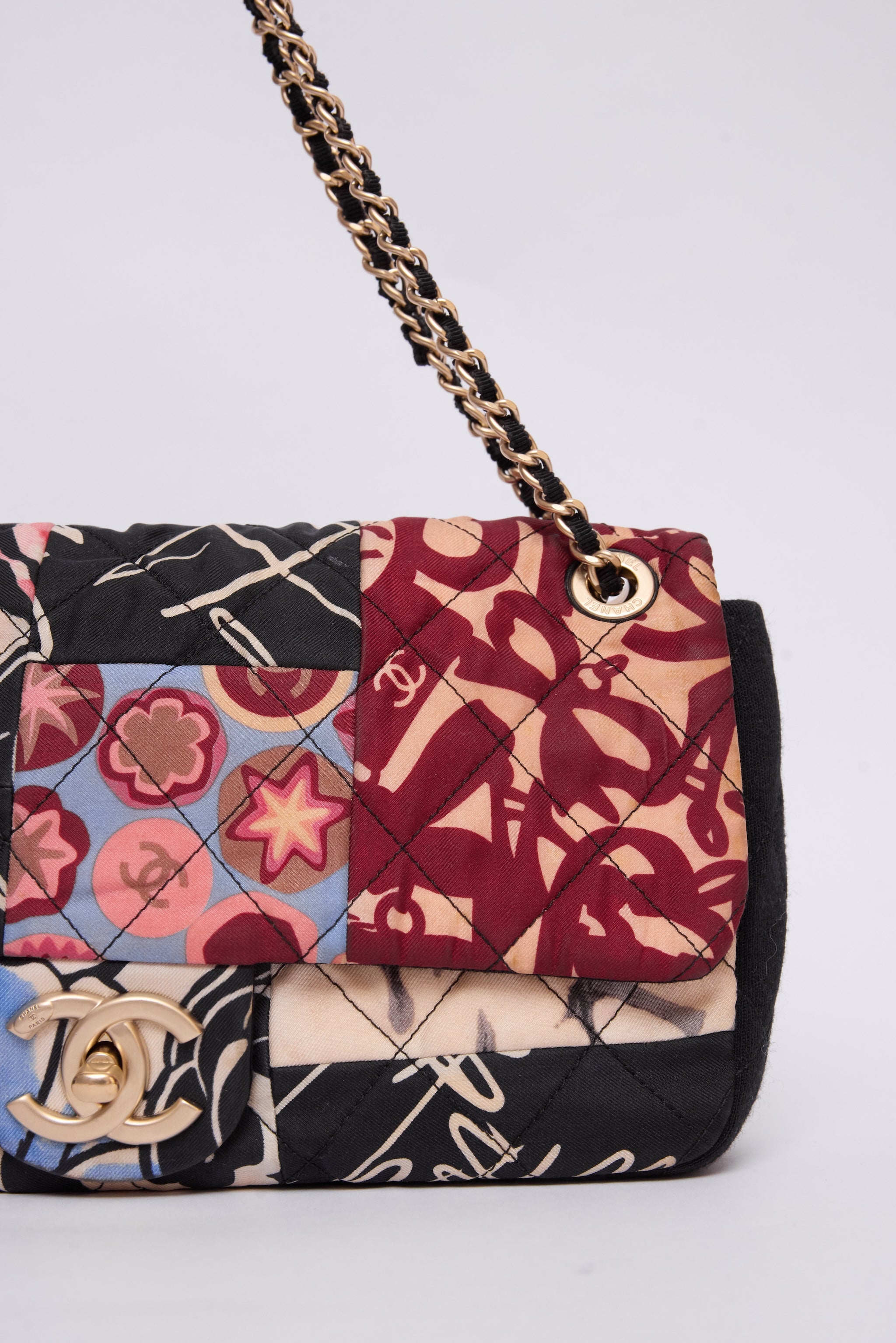 CHANEL MULTICOLOR PATCHWORK JERSEY FLAP