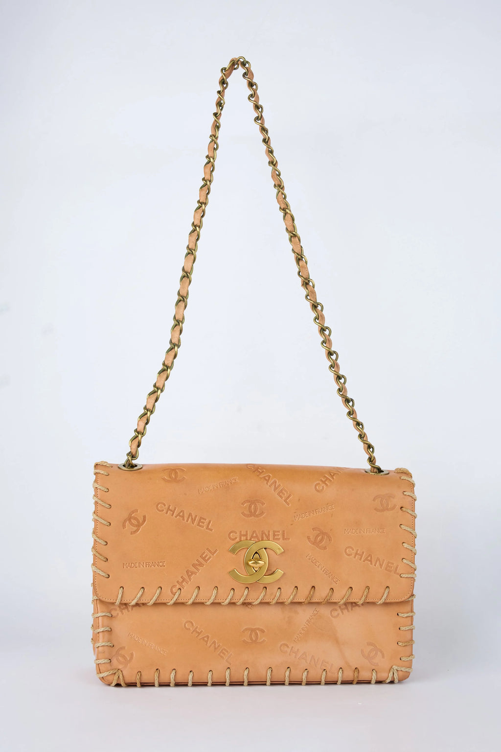 RARE CHANEL BROWN WHIPSTITCHED FLAP