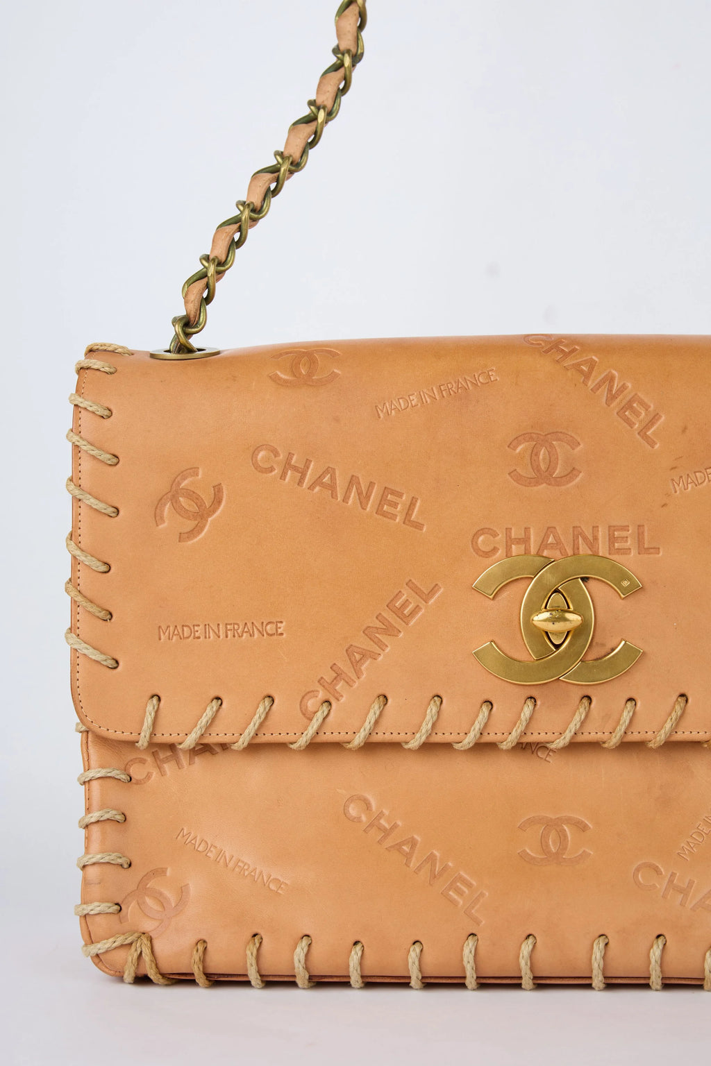 RARE CHANEL BROWN WHIPSTITCHED FLAP