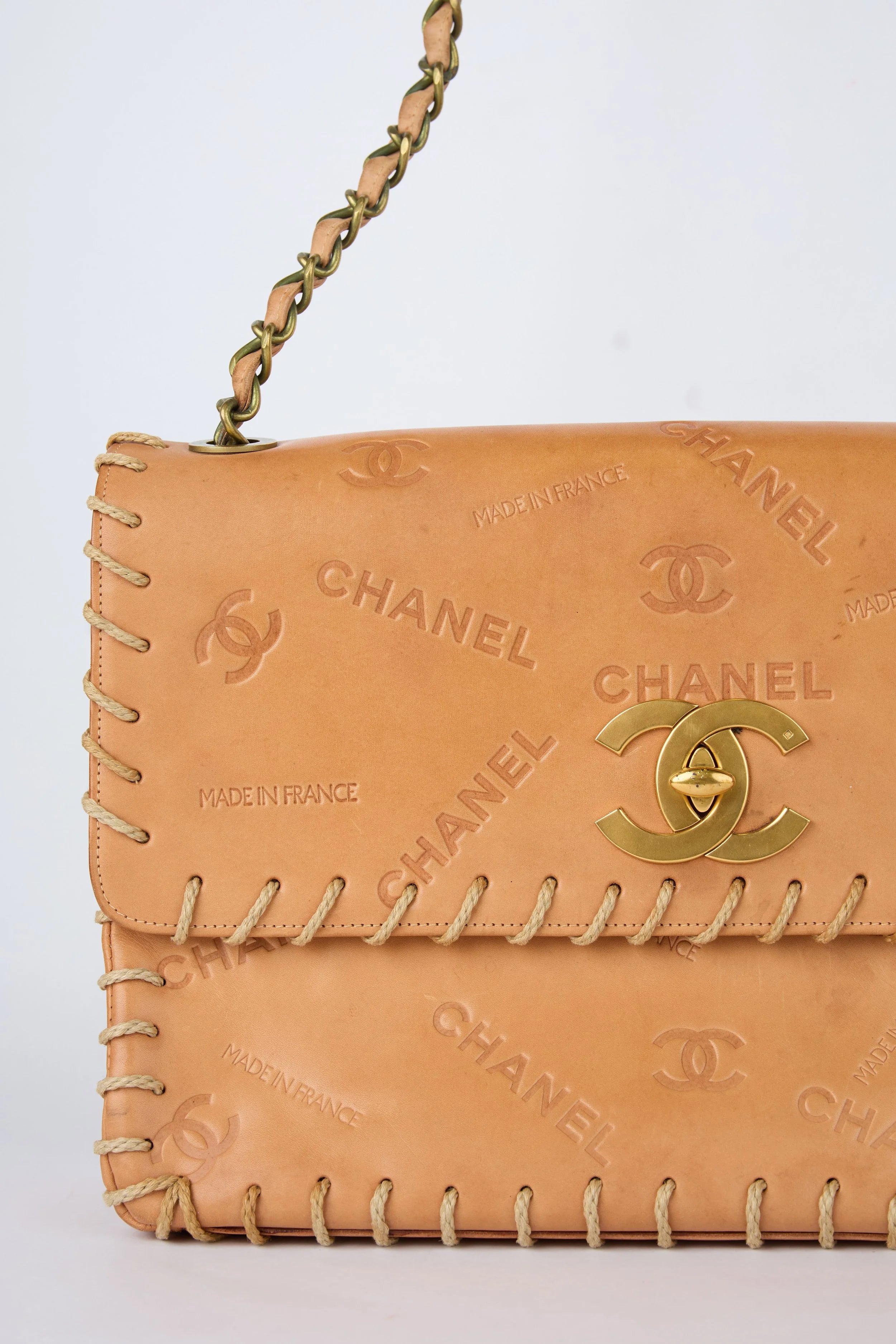 RARE CHANEL BROWN WHIPSTITCHED FLAP