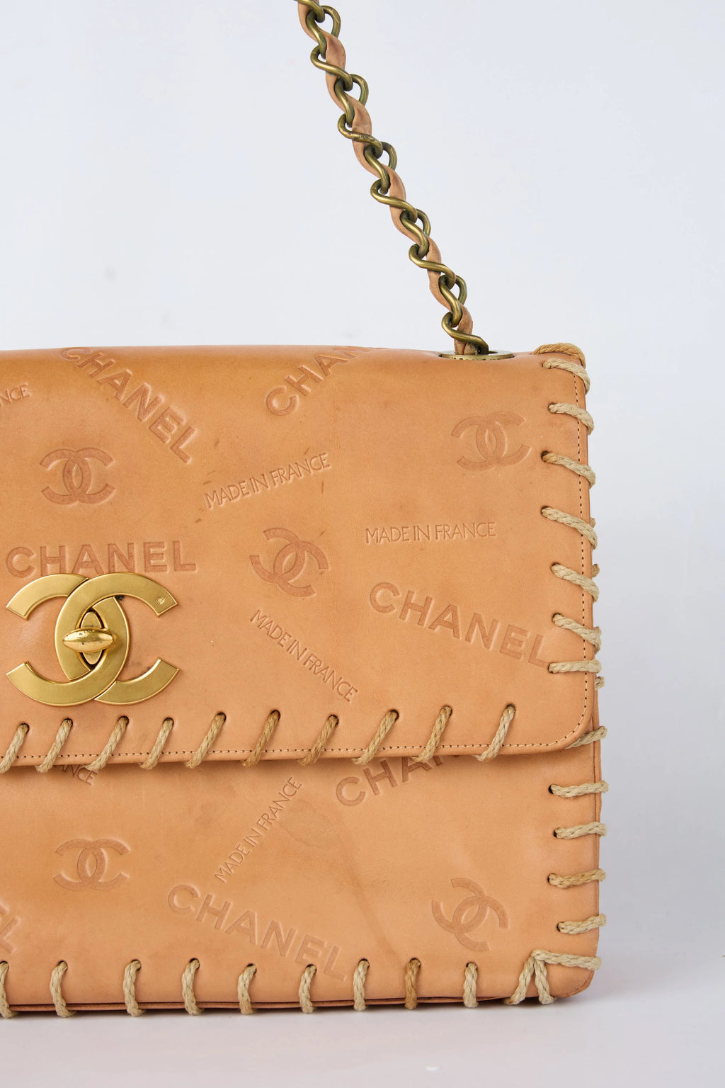 RARE CHANEL BROWN WHIPSTITCHED FLAP