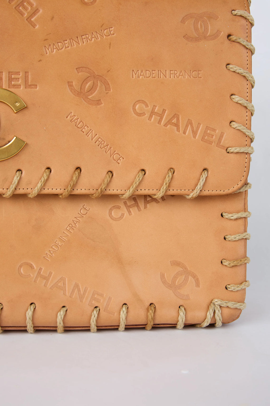 RARE CHANEL BROWN WHIPSTITCHED FLAP