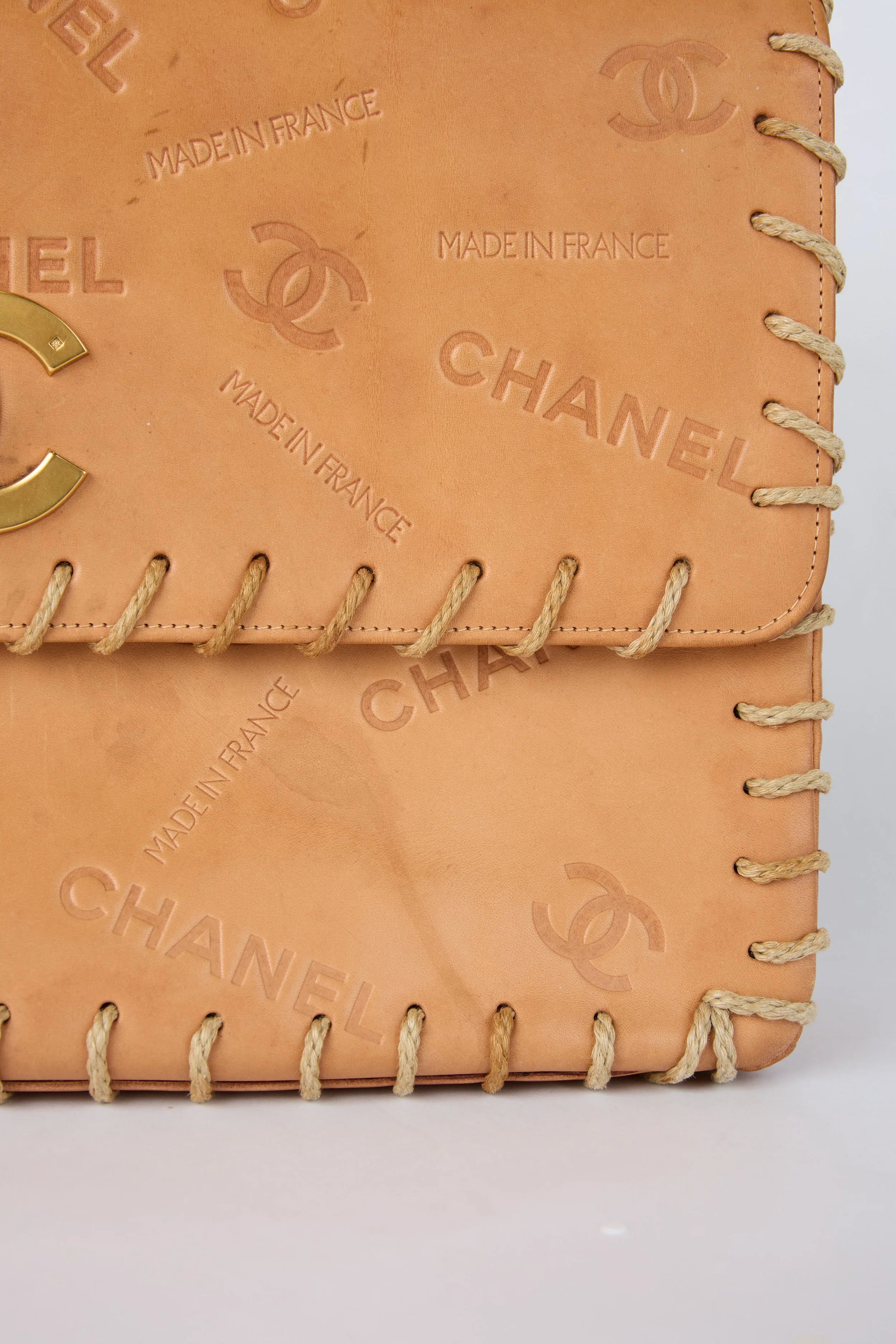 RARE CHANEL BROWN WHIPSTITCHED FLAP