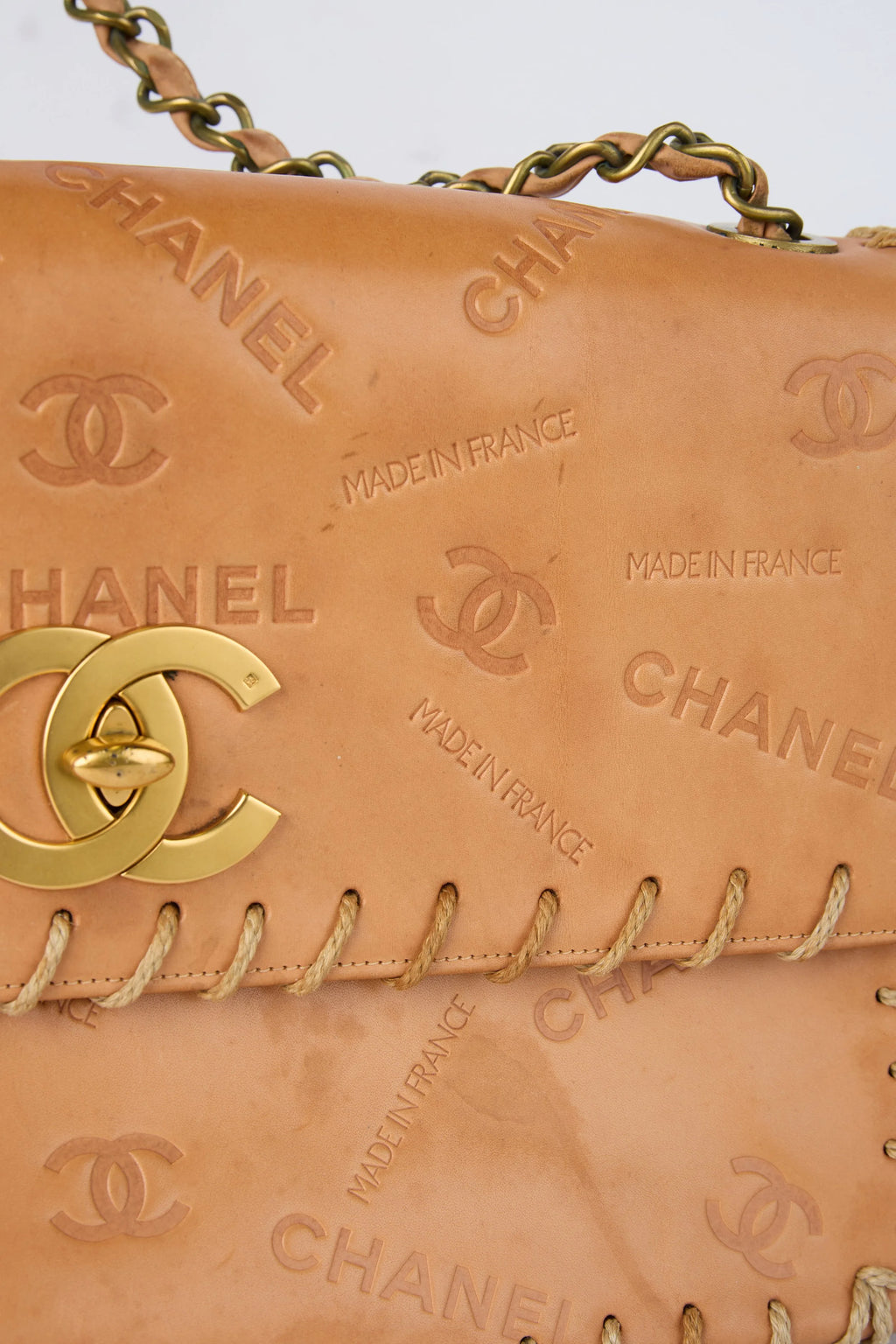 RARE CHANEL BROWN WHIPSTITCHED FLAP