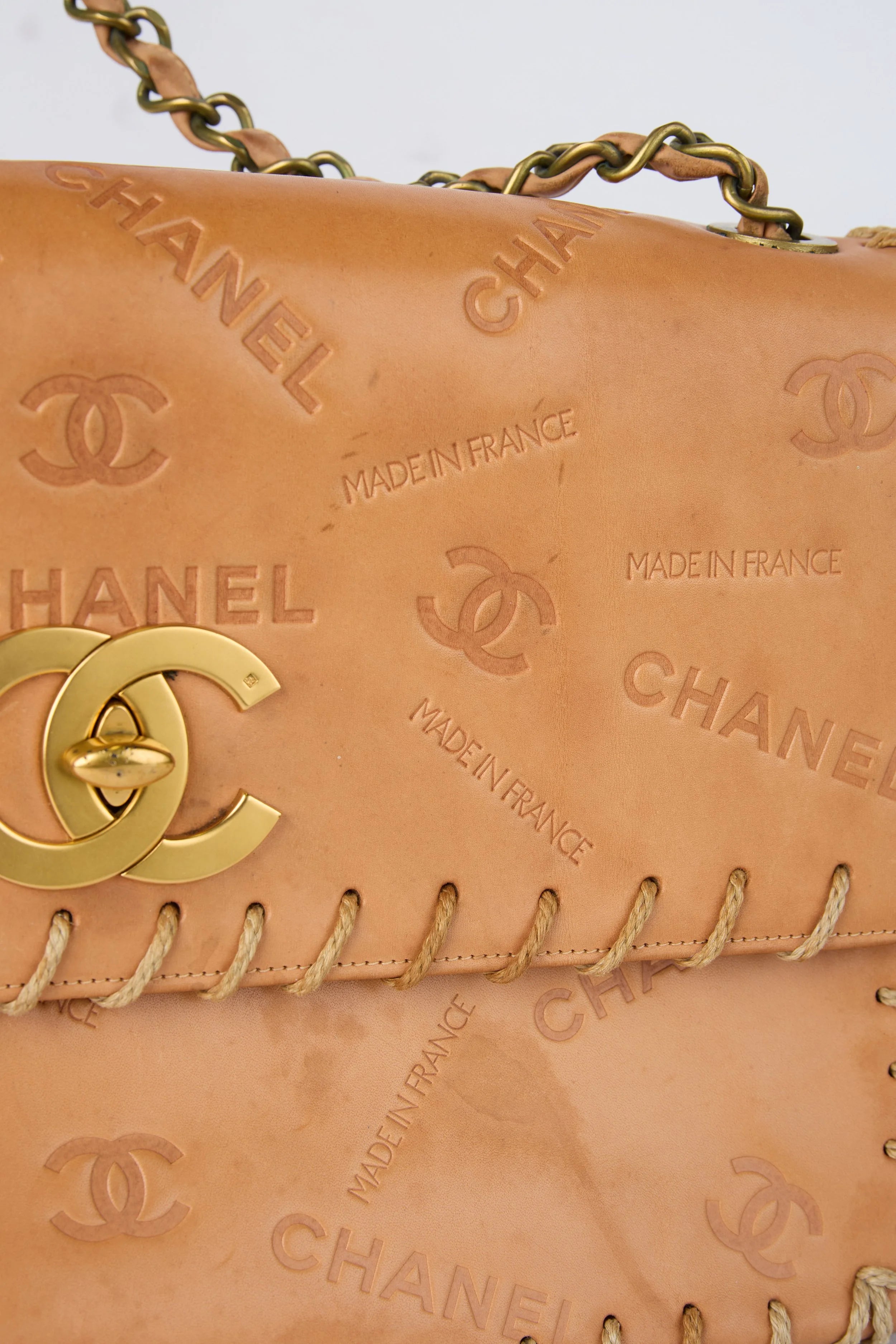 RARE CHANEL BROWN WHIPSTITCHED FLAP