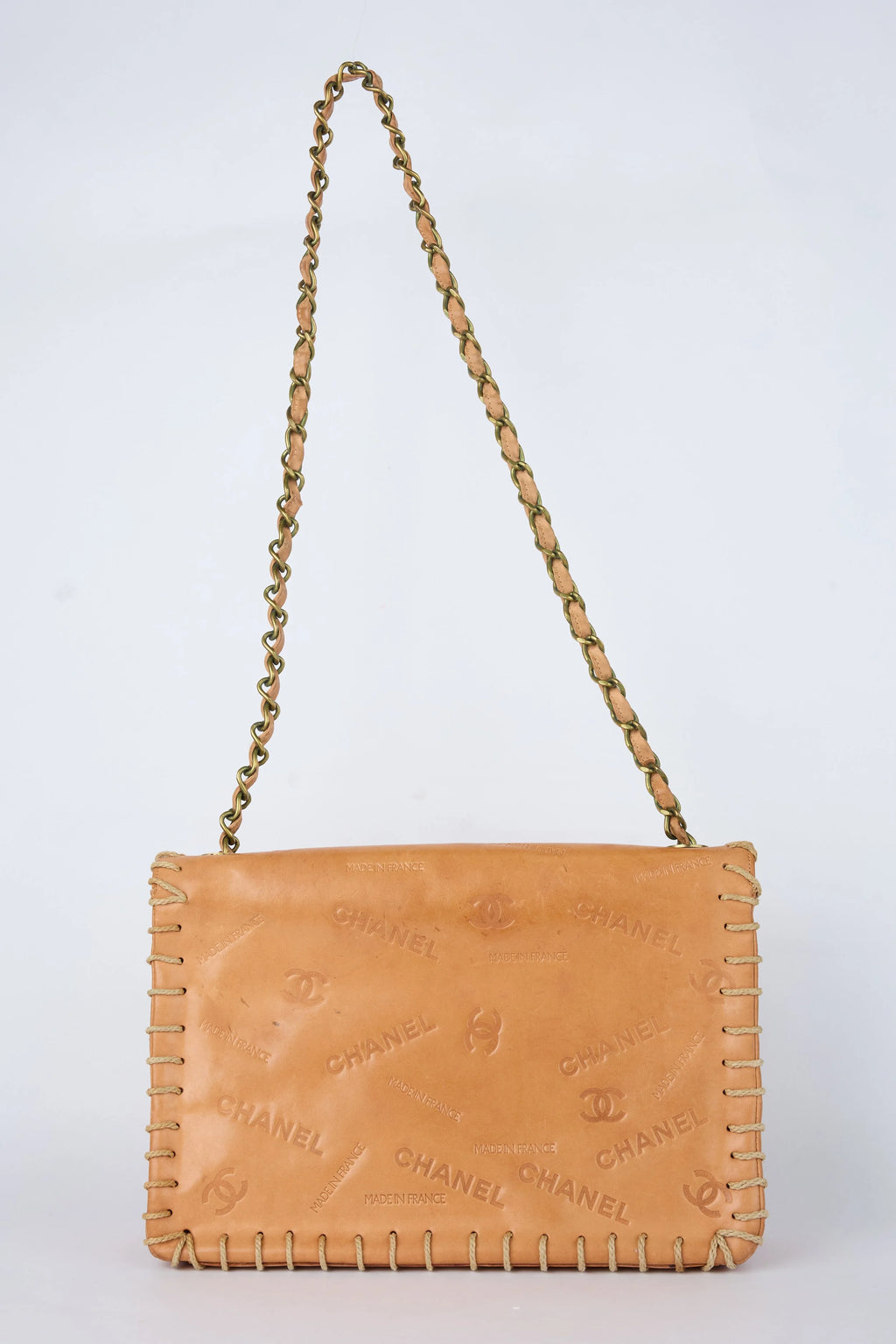 RARE CHANEL BROWN WHIPSTITCHED FLAP