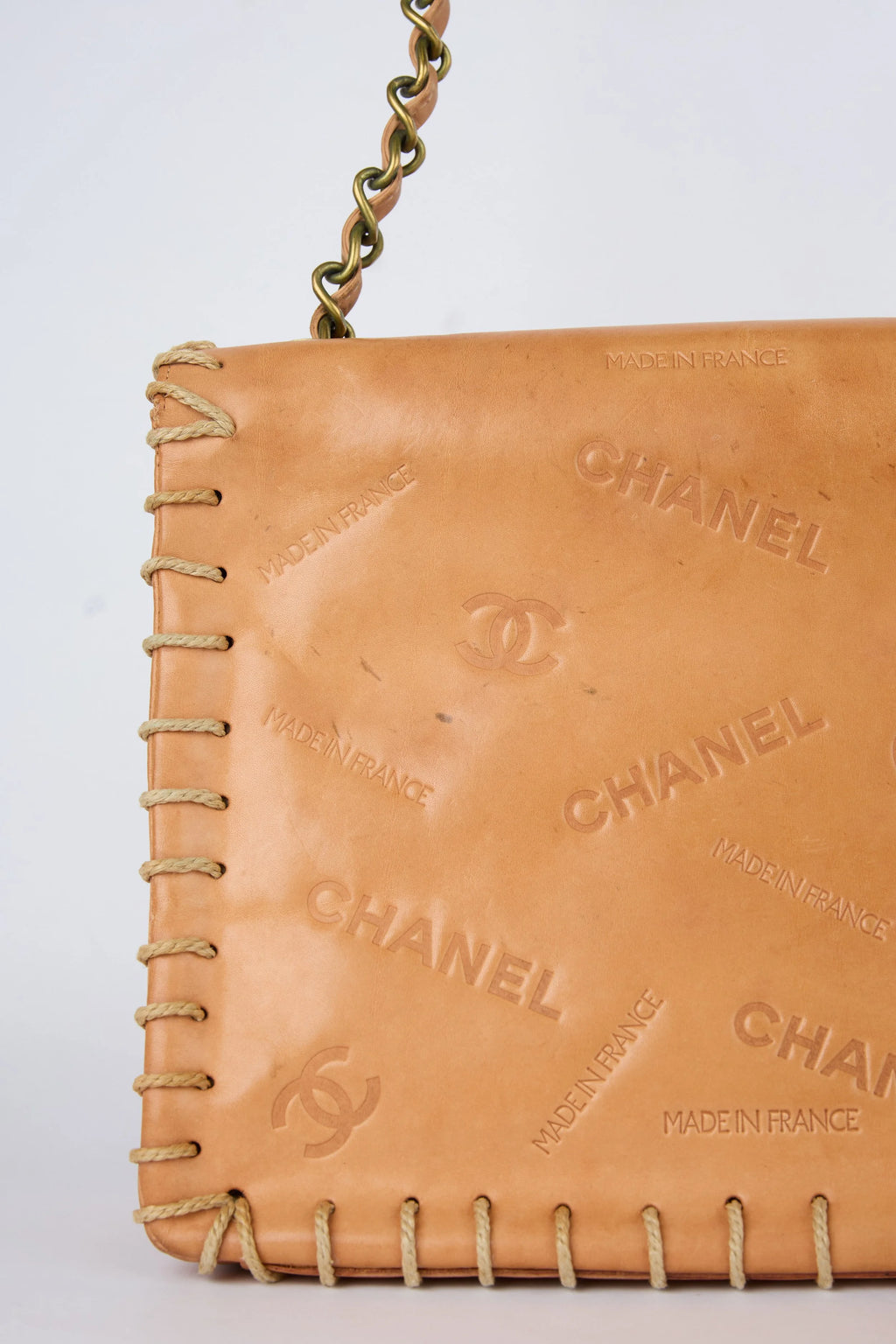 RARE CHANEL BROWN WHIPSTITCHED FLAP