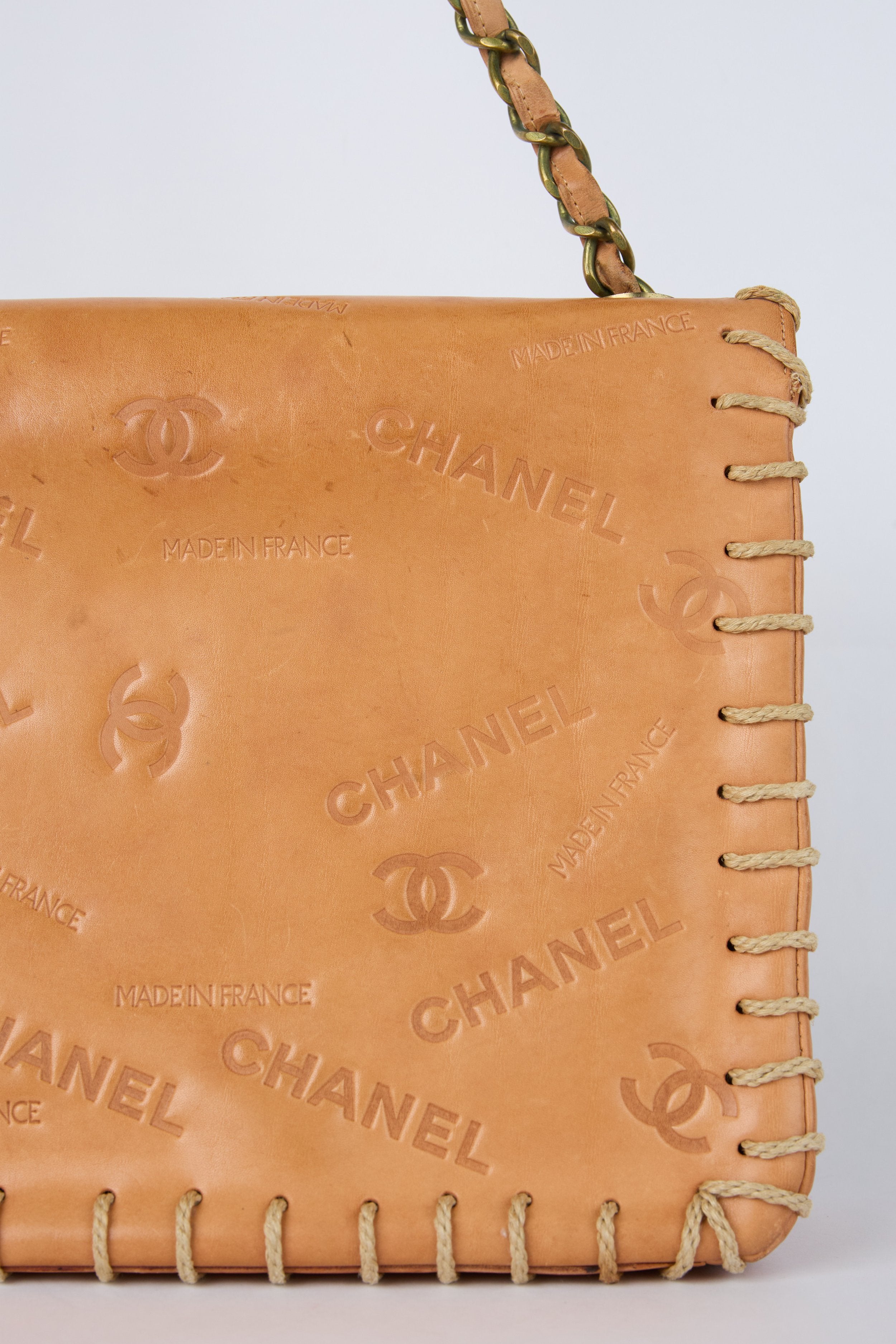 RARE CHANEL BROWN WHIPSTITCHED FLAP