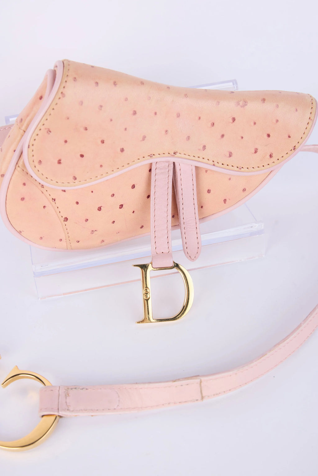 DIOR PINK OSTRICH LEATHER MINI SADDLE BELT BAG