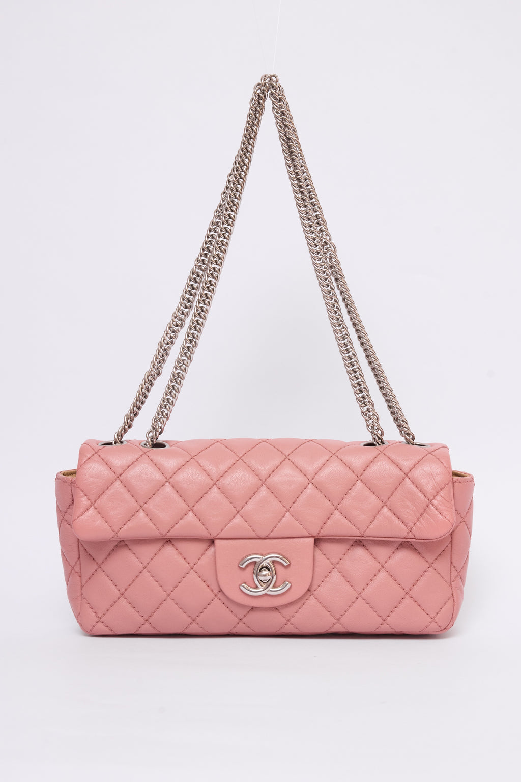 CHANEL PINK EAST WEST CHAIN FLAP