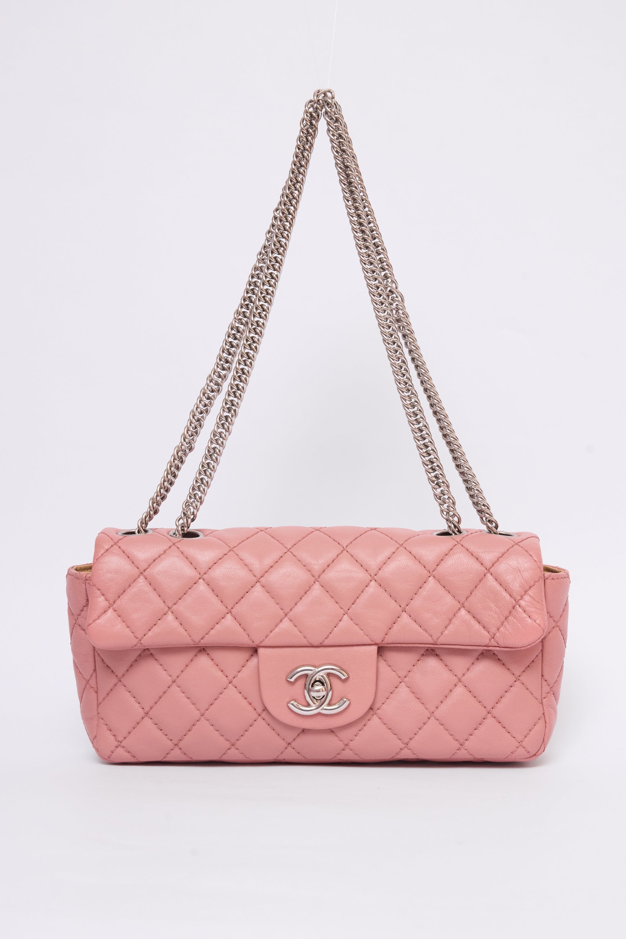 CHANEL PINK EAST WEST CHAIN FLAP