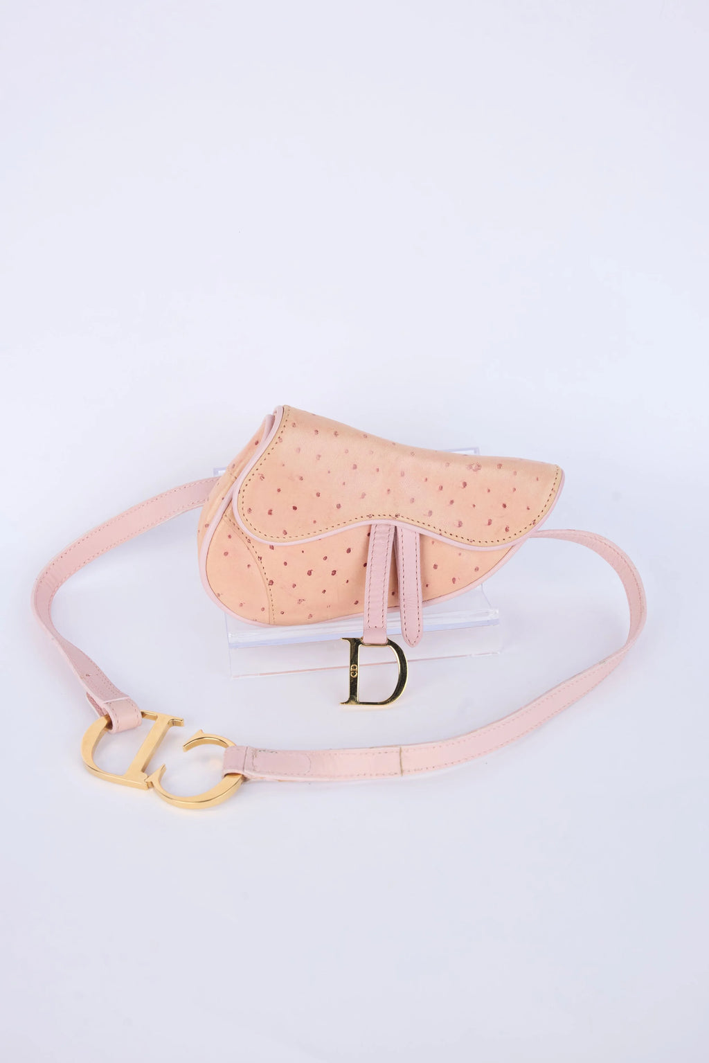 DIOR PINK OSTRICH LEATHER MINI SADDLE BELT BAG