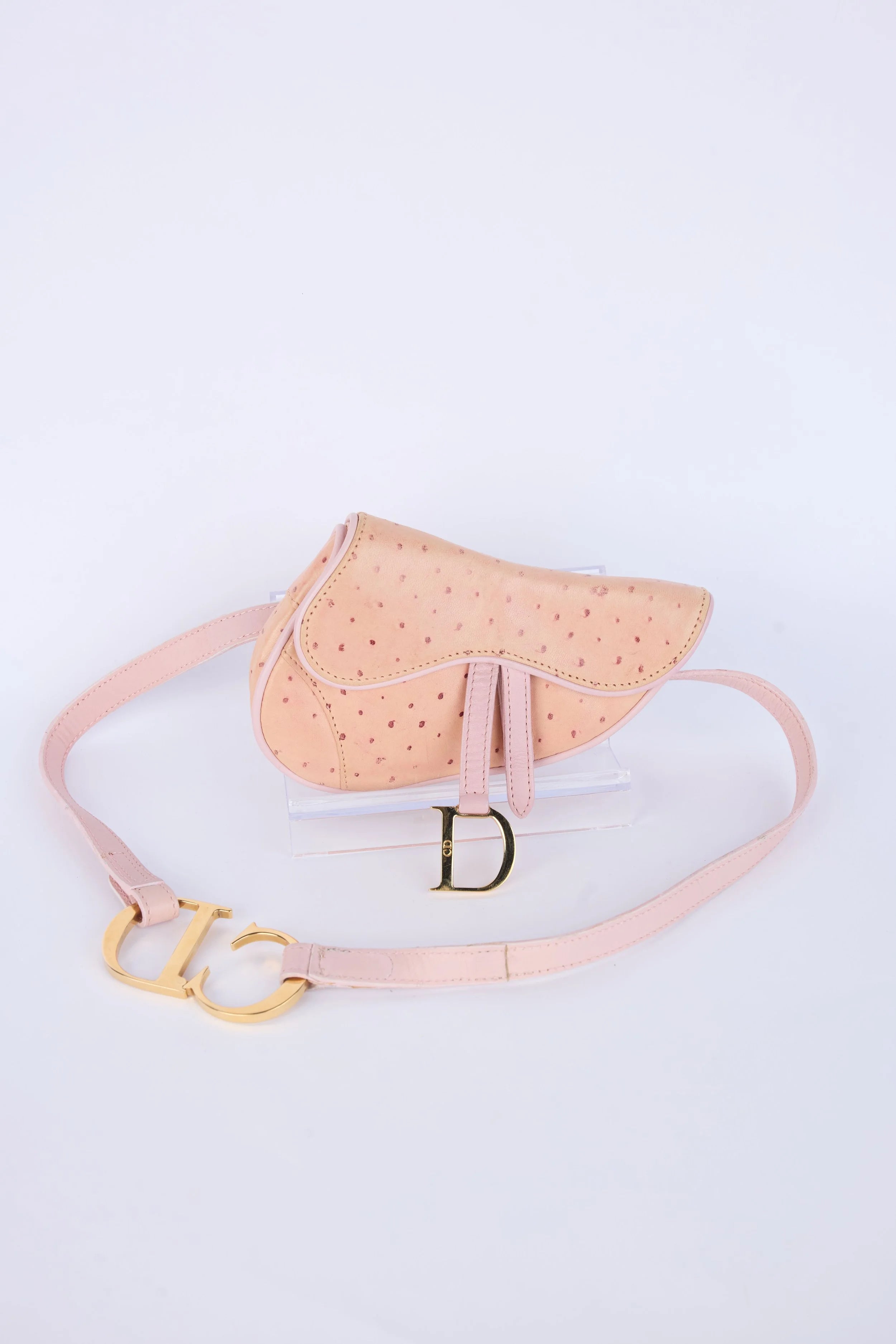 DIOR PINK OSTRICH LEATHER MINI SADDLE BELT BAG