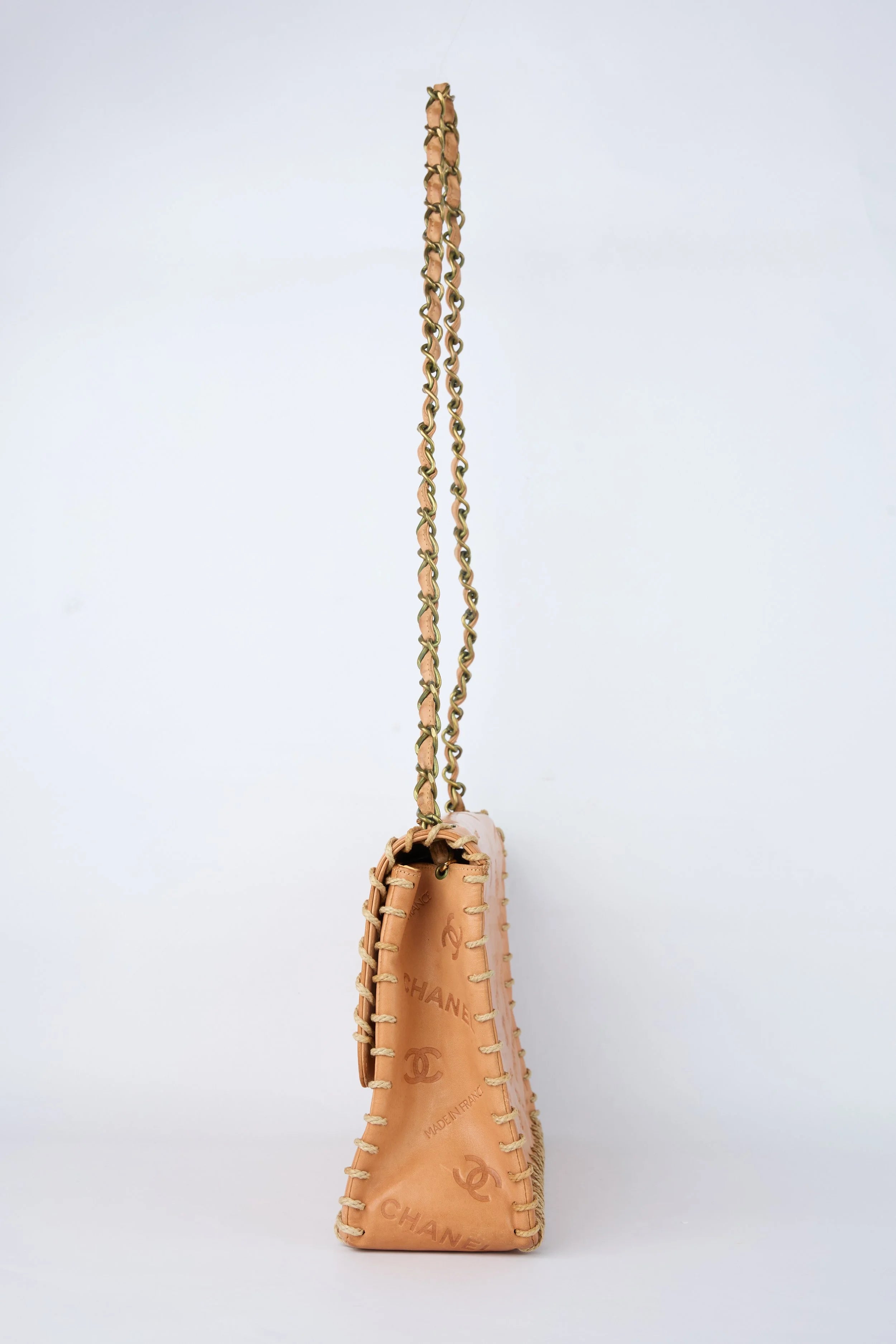 RARE CHANEL BROWN WHIPSTITCHED FLAP