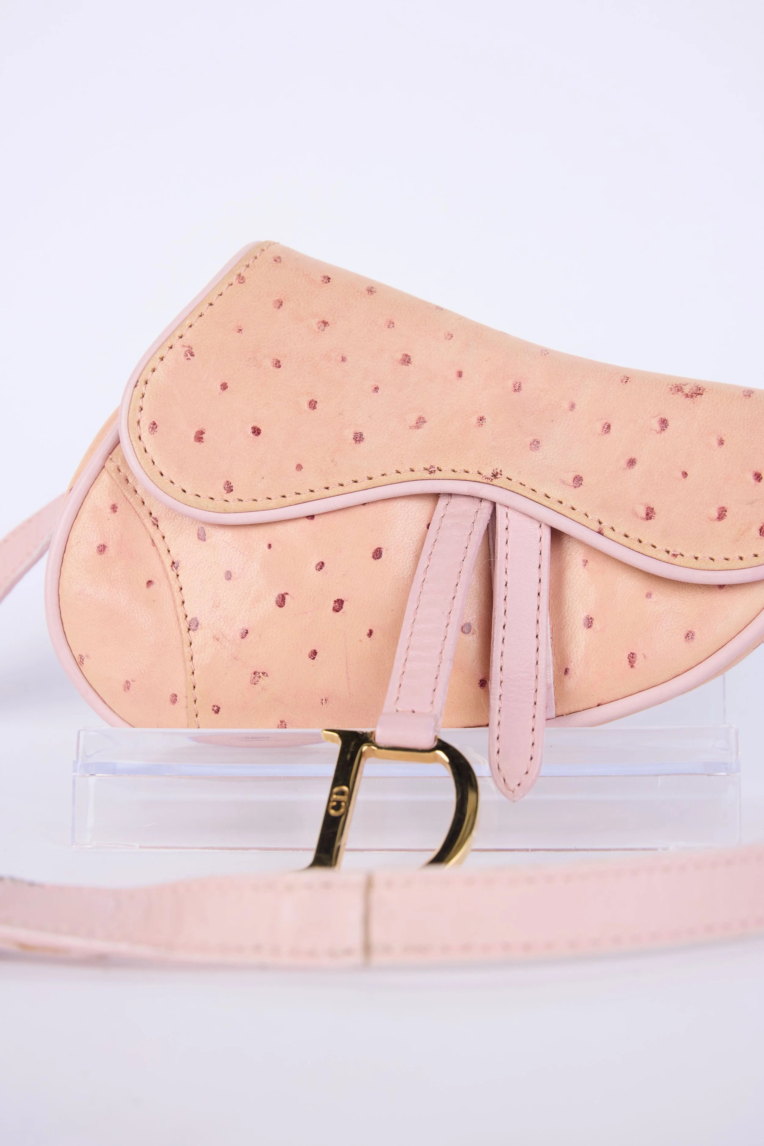 DIOR PINK OSTRICH LEATHER MINI SADDLE BELT BAG
