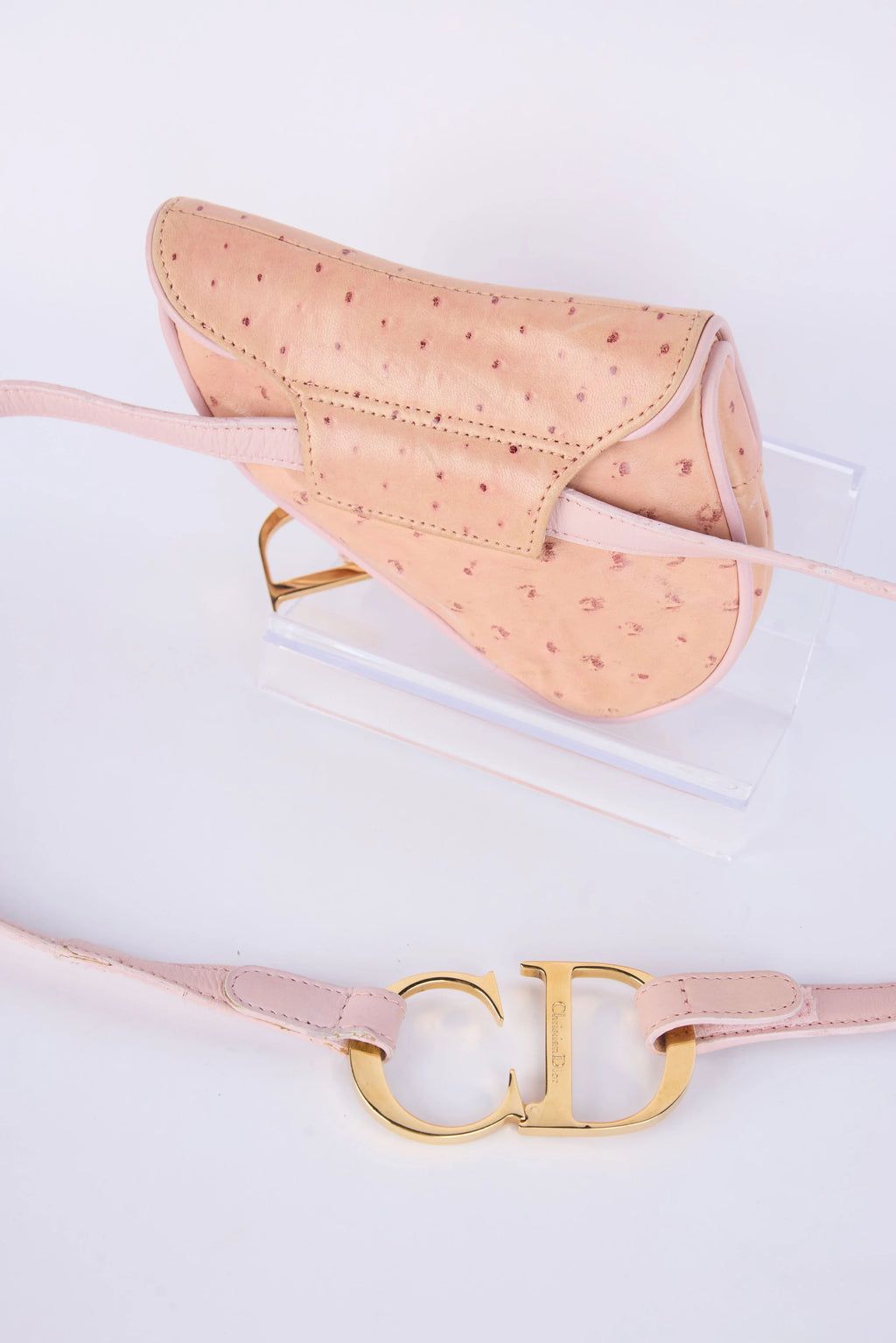 DIOR PINK OSTRICH LEATHER MINI SADDLE BELT BAG