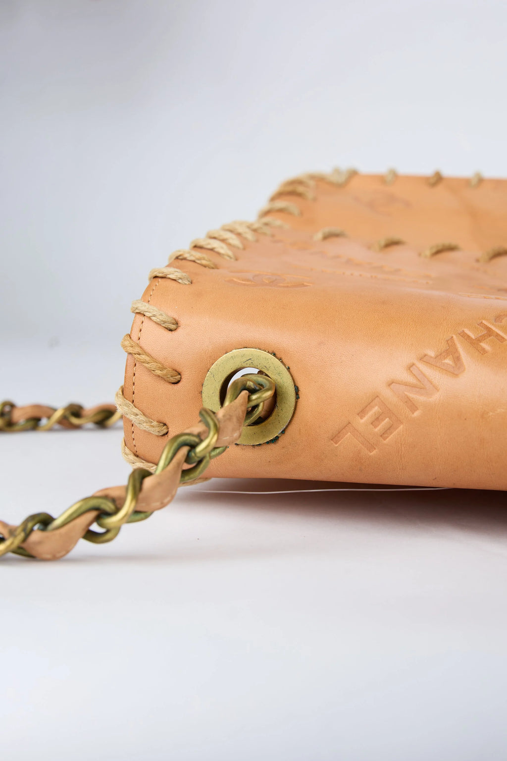 RARE CHANEL BROWN WHIPSTITCHED FLAP