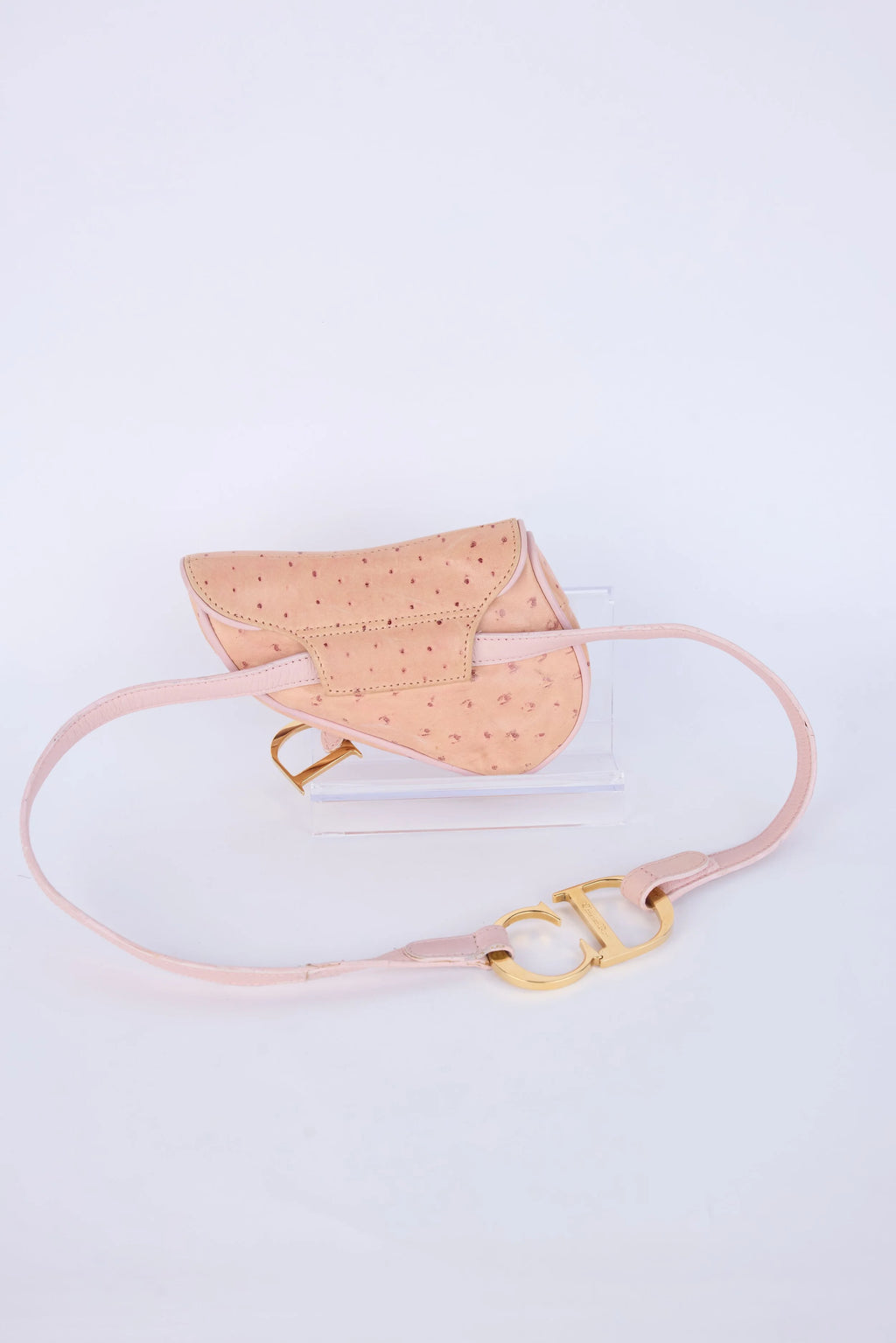 DIOR PINK OSTRICH LEATHER MINI SADDLE BELT BAG