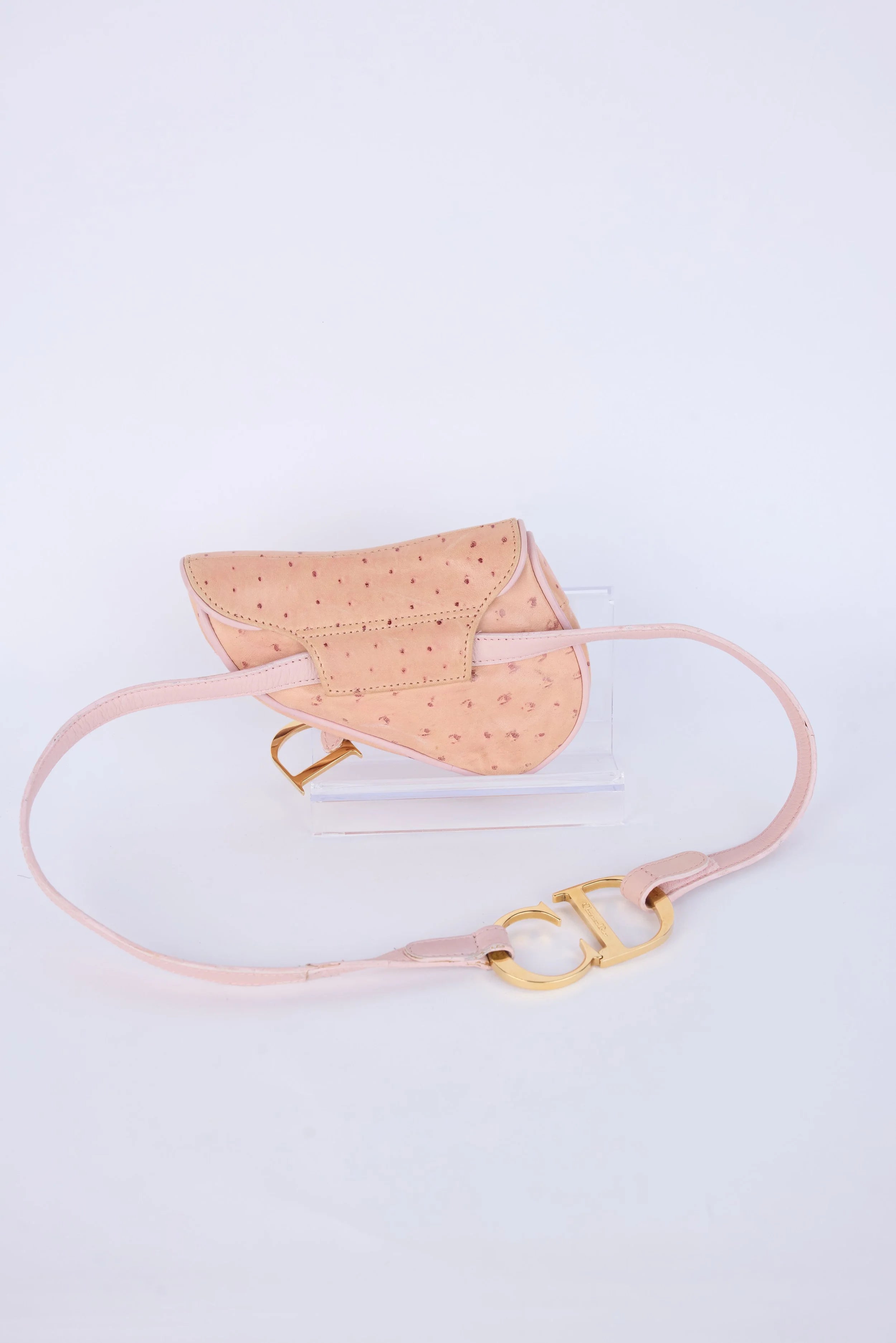 DIOR PINK OSTRICH LEATHER MINI SADDLE BELT BAG