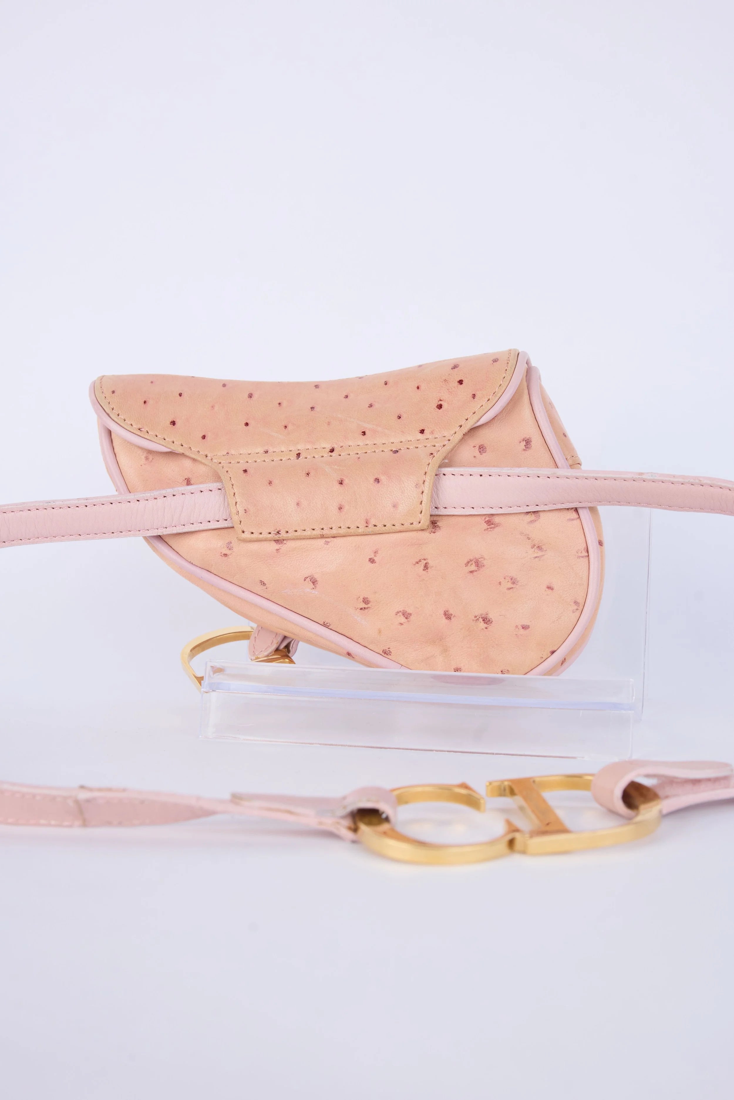DIOR PINK OSTRICH LEATHER MINI SADDLE BELT BAG